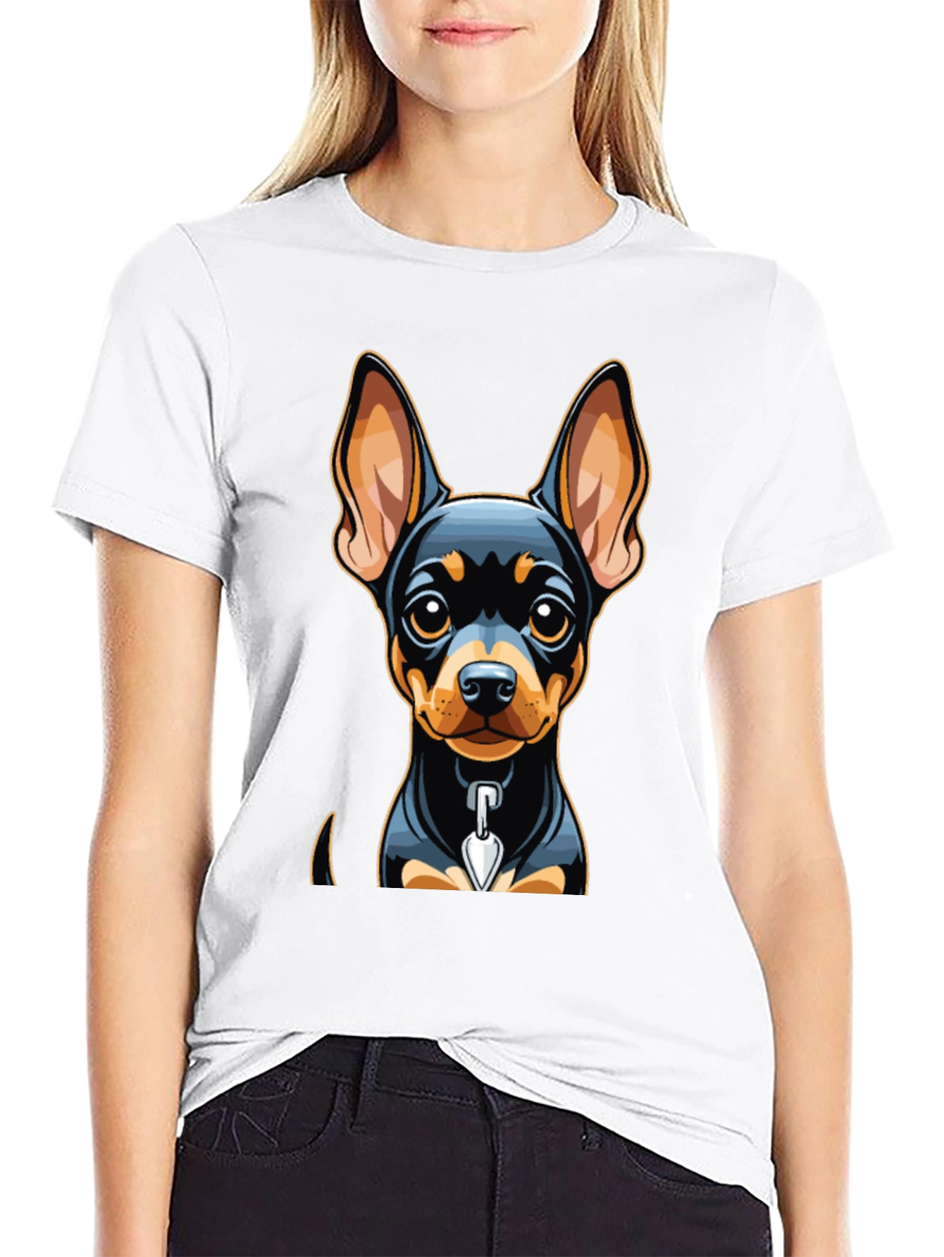 Cute Dog Graphic Tee - Black Cotton Blend