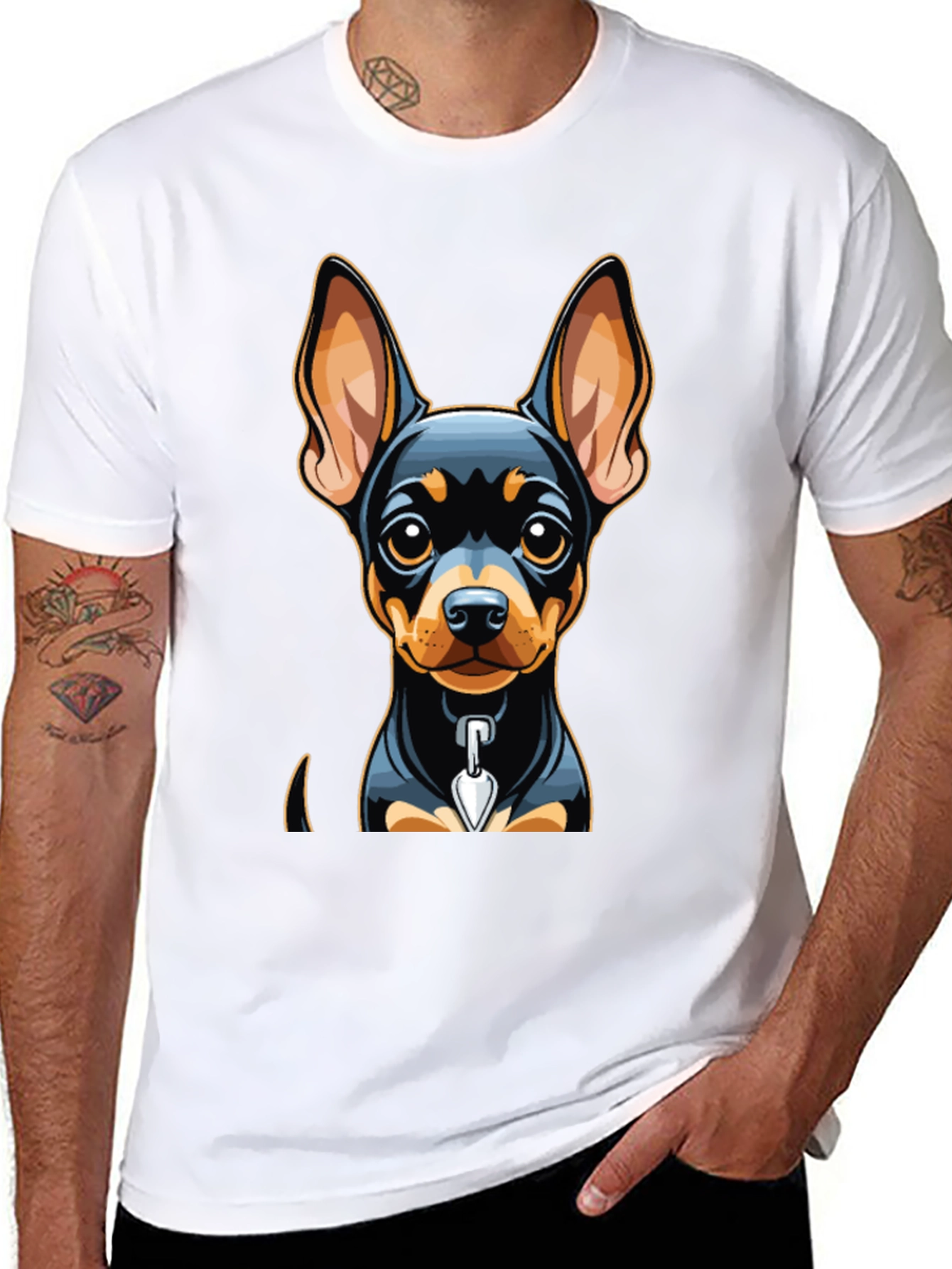Cute Dog Graphic Tee - Black Cotton Blend