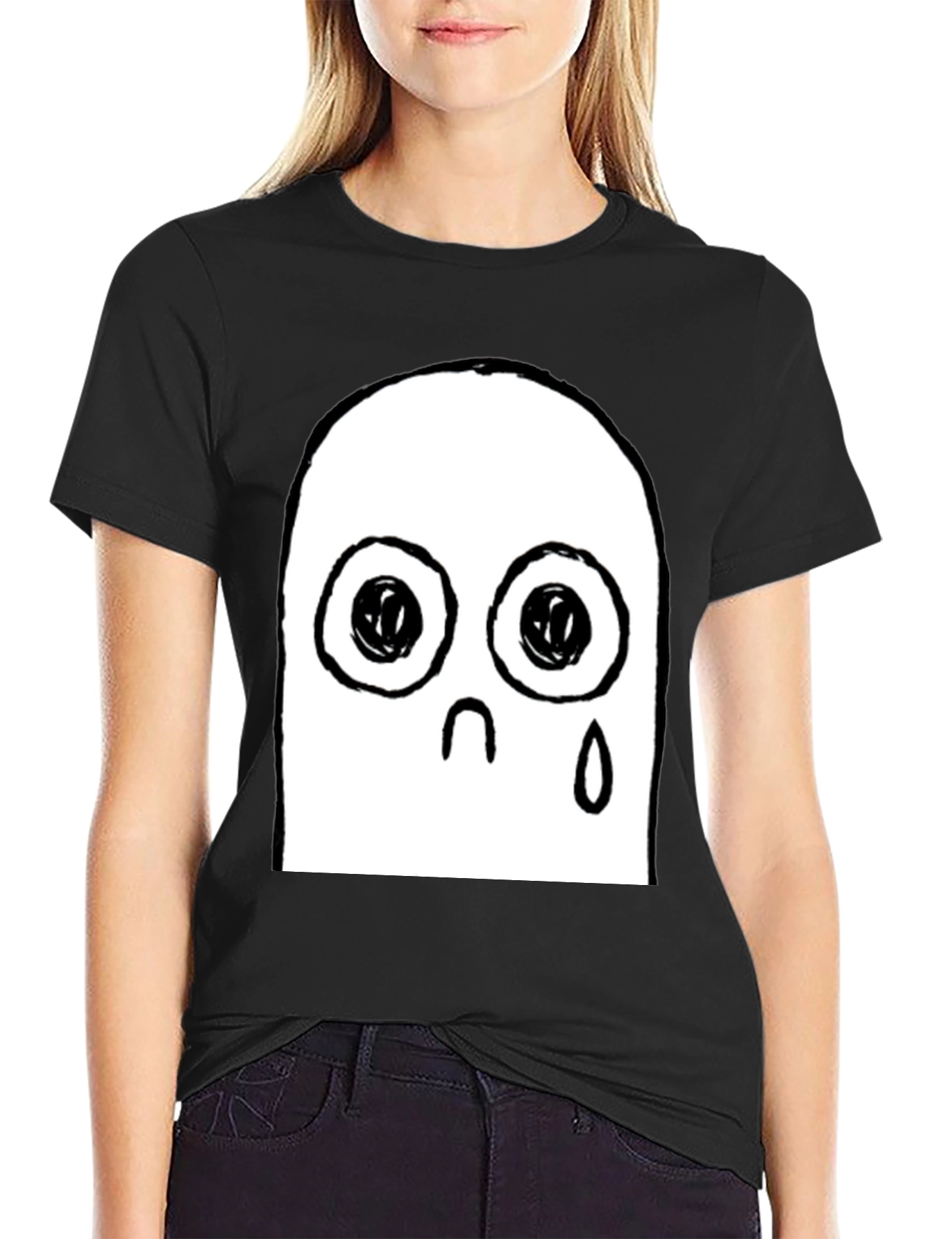 Sad Ghost Graphic Black T-Shirt