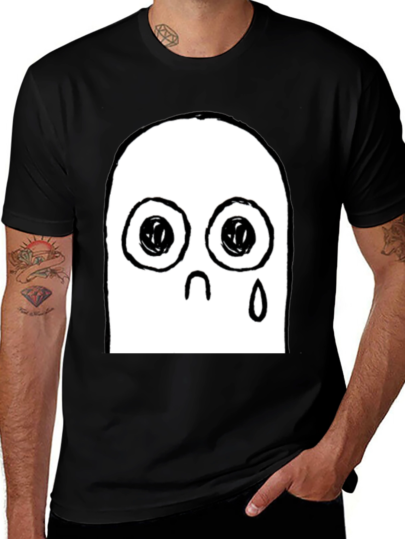 Sad Ghost Graphic Black T-Shirt