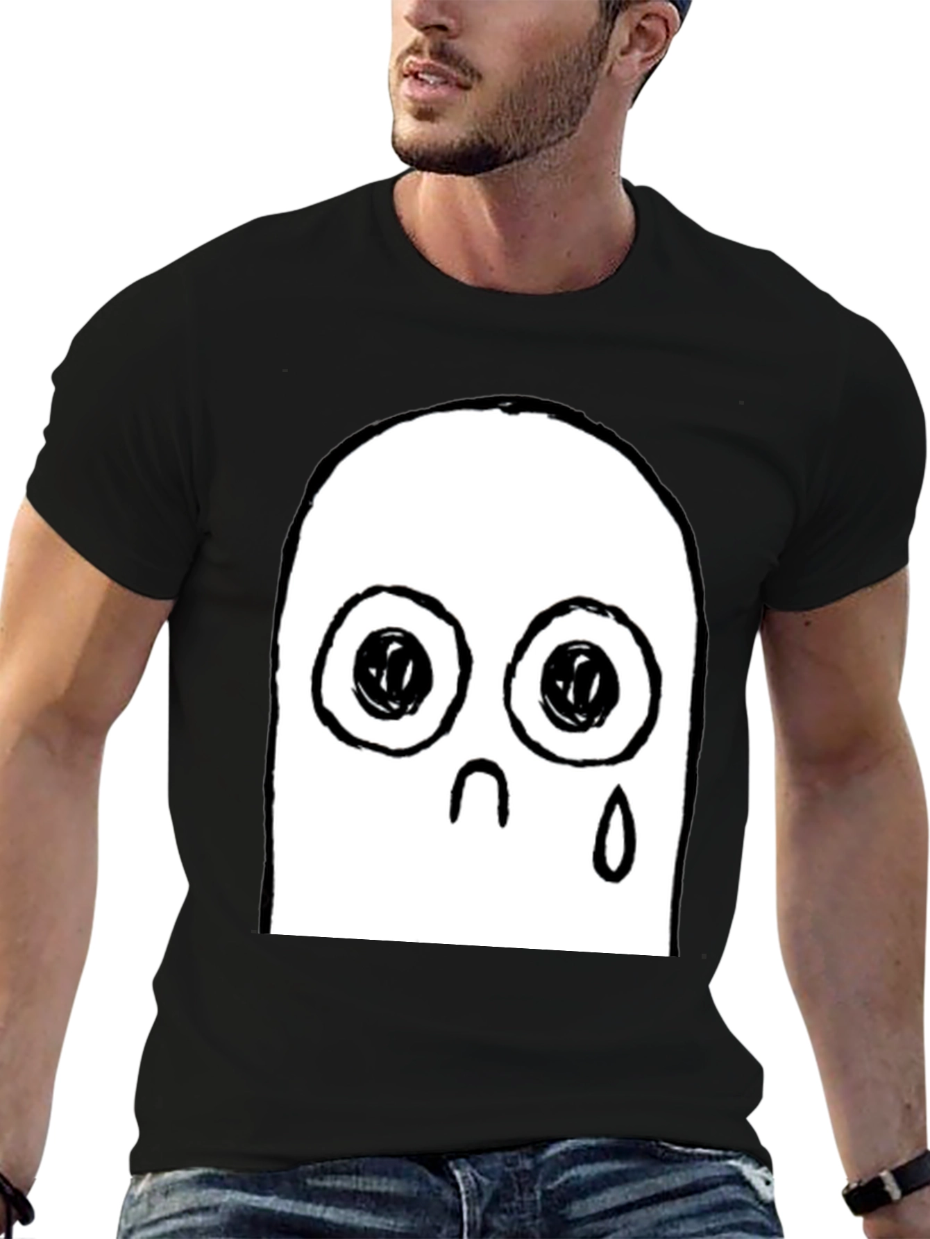 Sad Ghost Graphic Black T-Shirt
