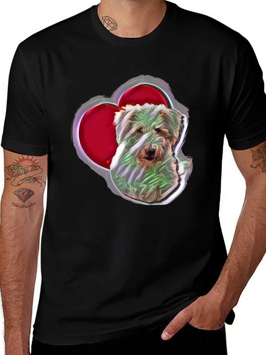 Dog Lover T-Shirt with Heart Graphic - Mens Black Tee