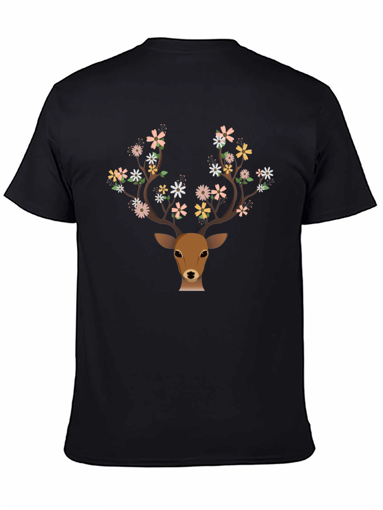 Floral Antler Deer Graphic Tee - Black T-Shirt
