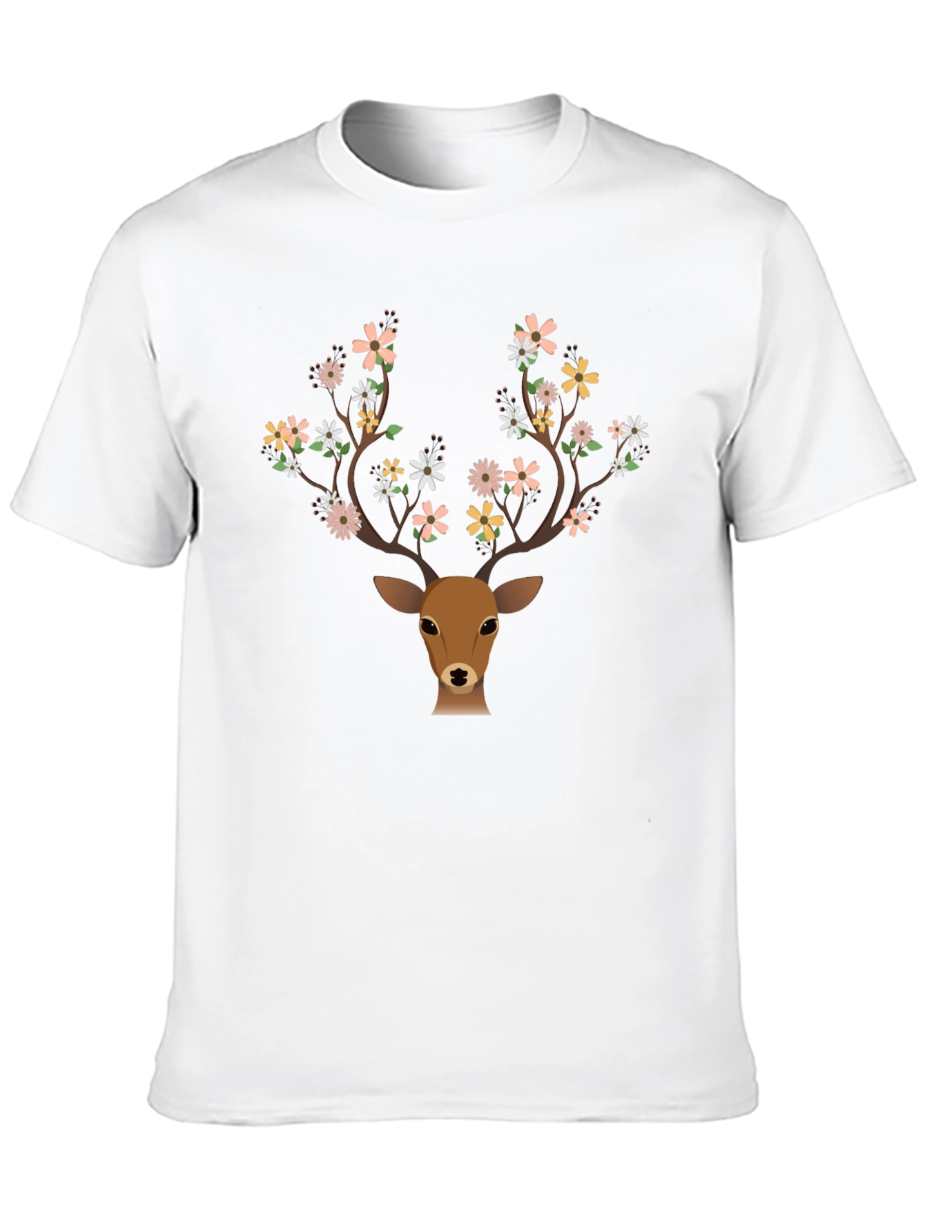 Floral Antler Deer Graphic Tee - Black T-Shirt