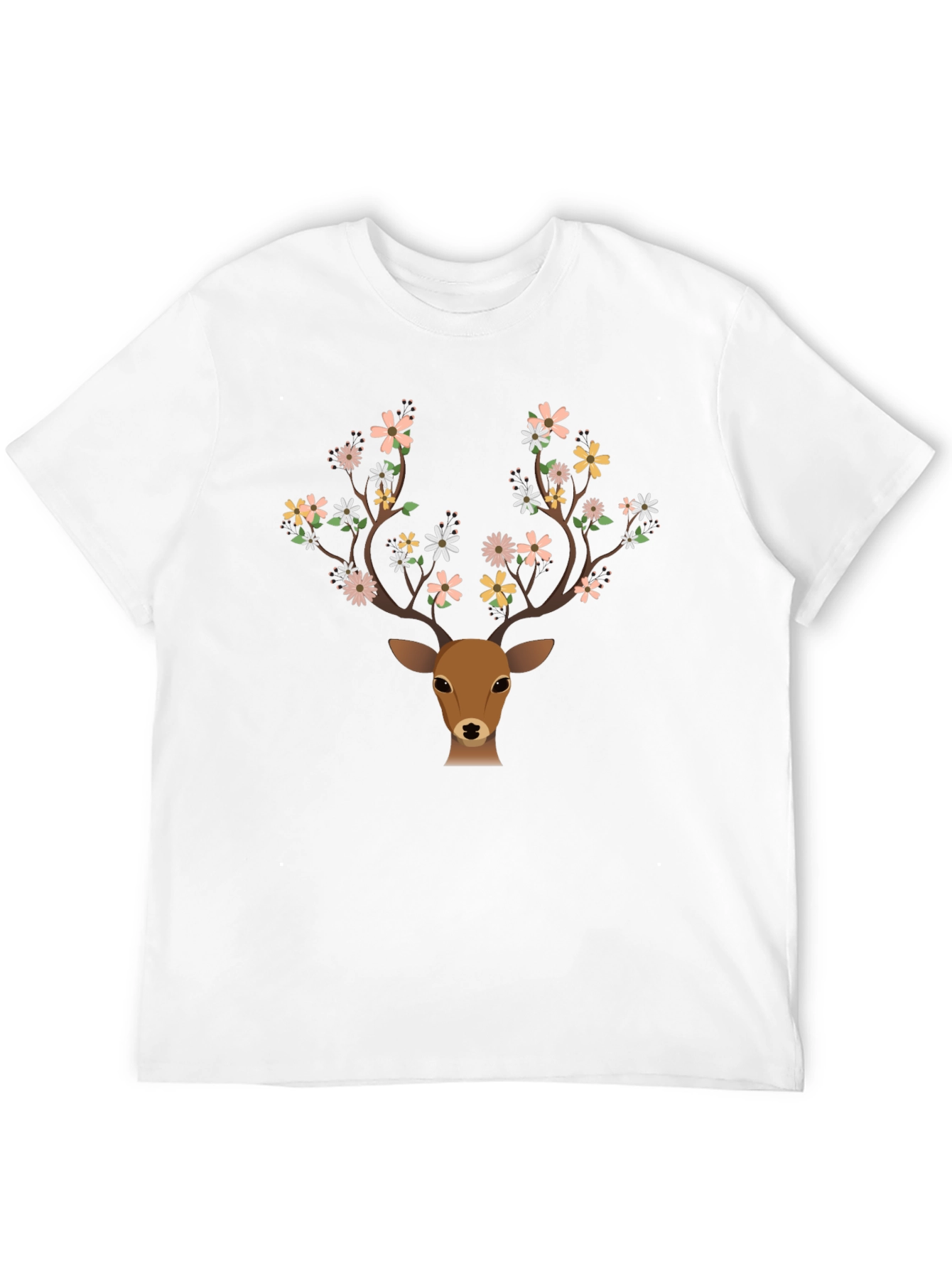 Floral Antler Deer Graphic Tee - Black T-Shirt