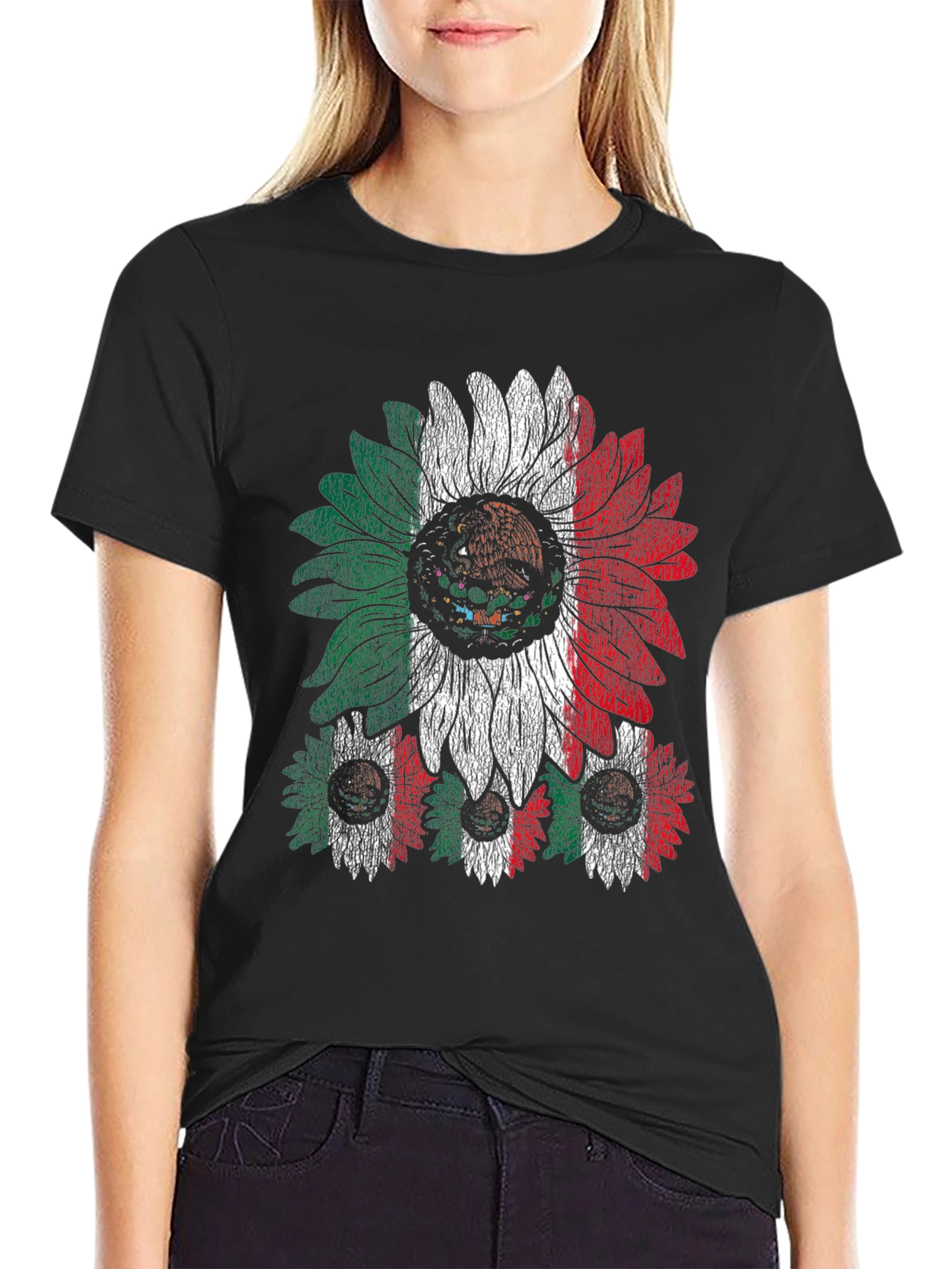 Mexican Flag Sunflower Graphic T-Shirt