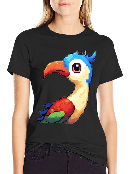 Pixel Art Bird Graphic T-Shirt - Black