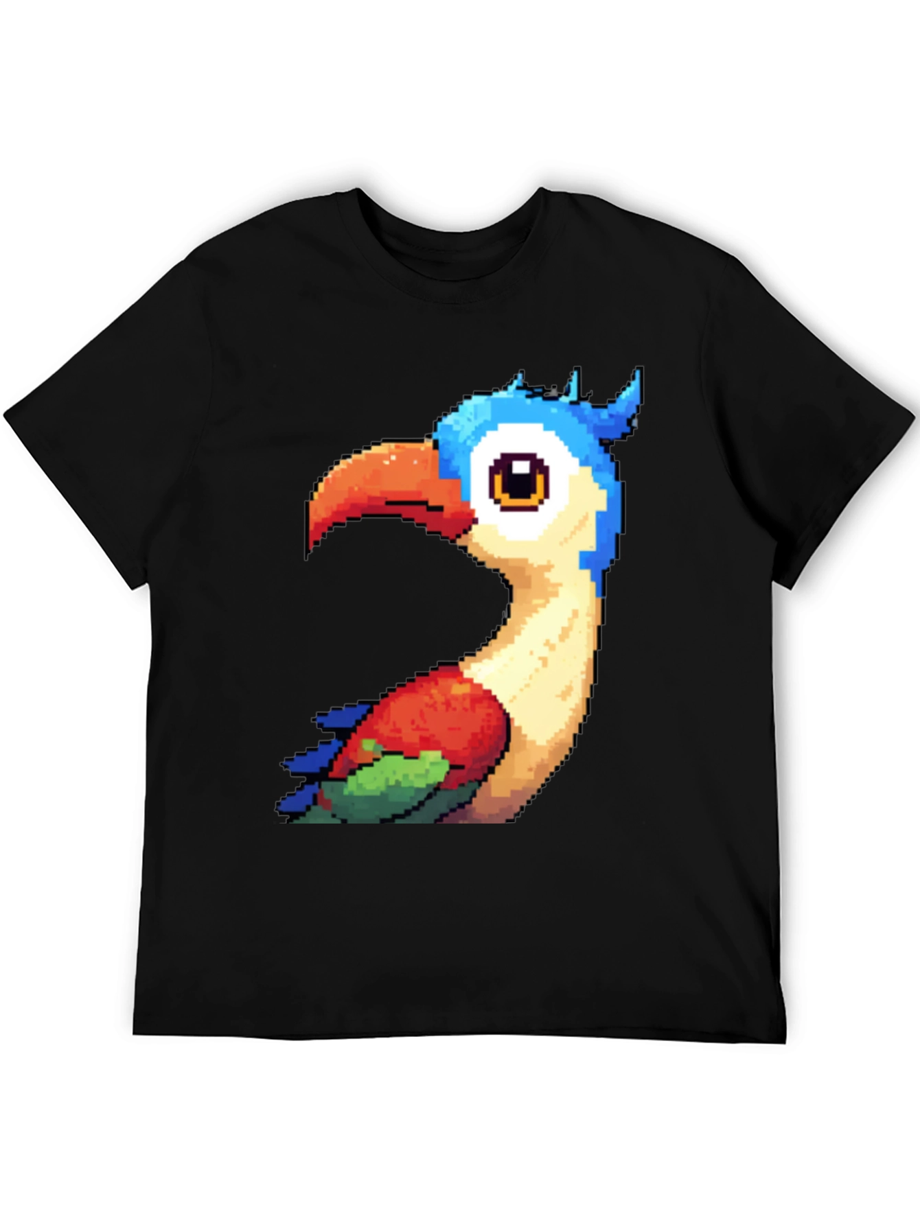 Pixel Art Bird Graphic T-Shirt - Black