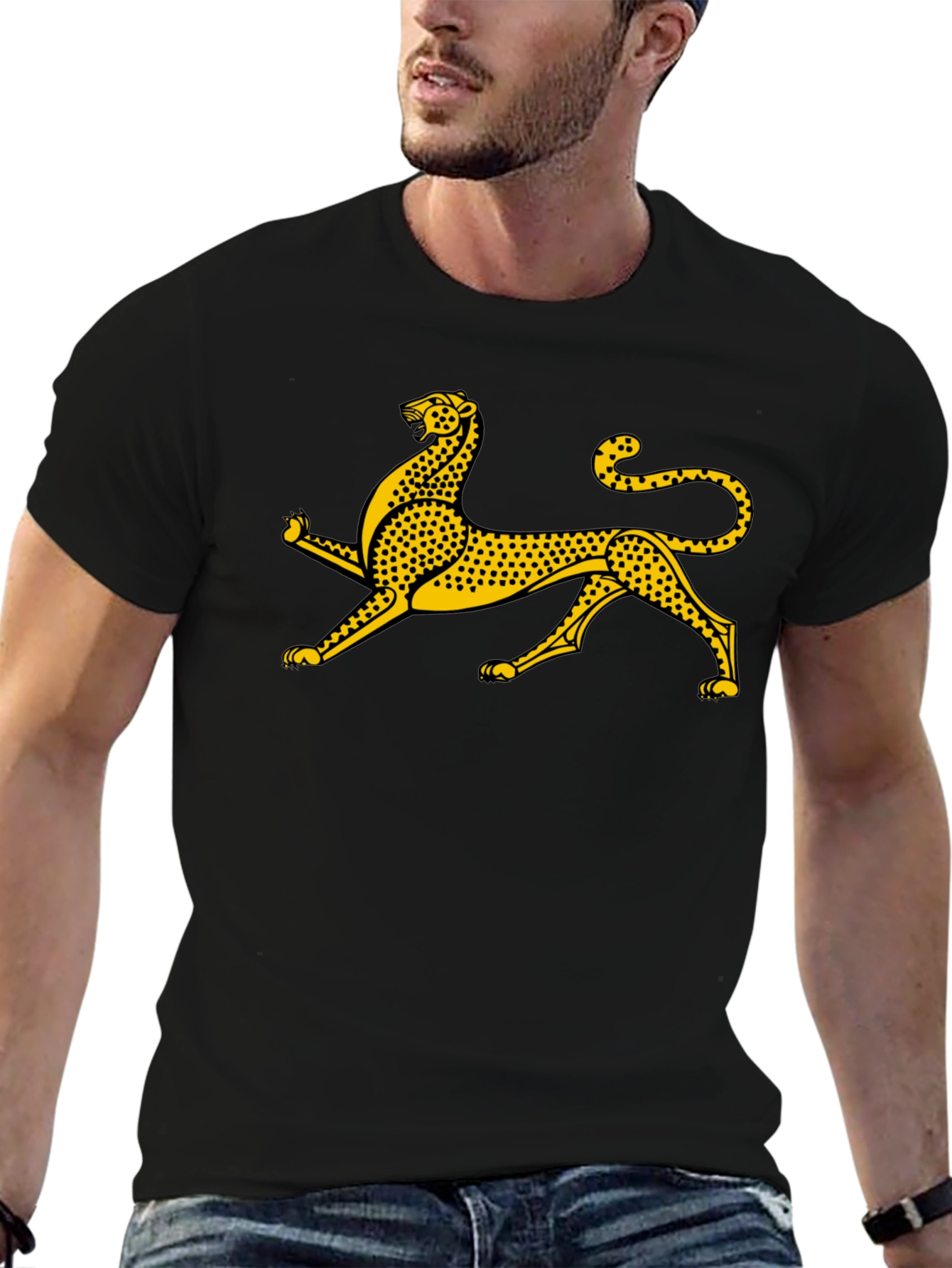 Black Tee with Gold Leopard Graphic