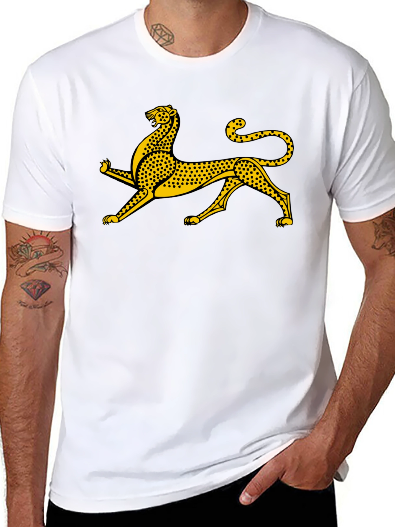 Black Tee with Gold Leopard Graphic