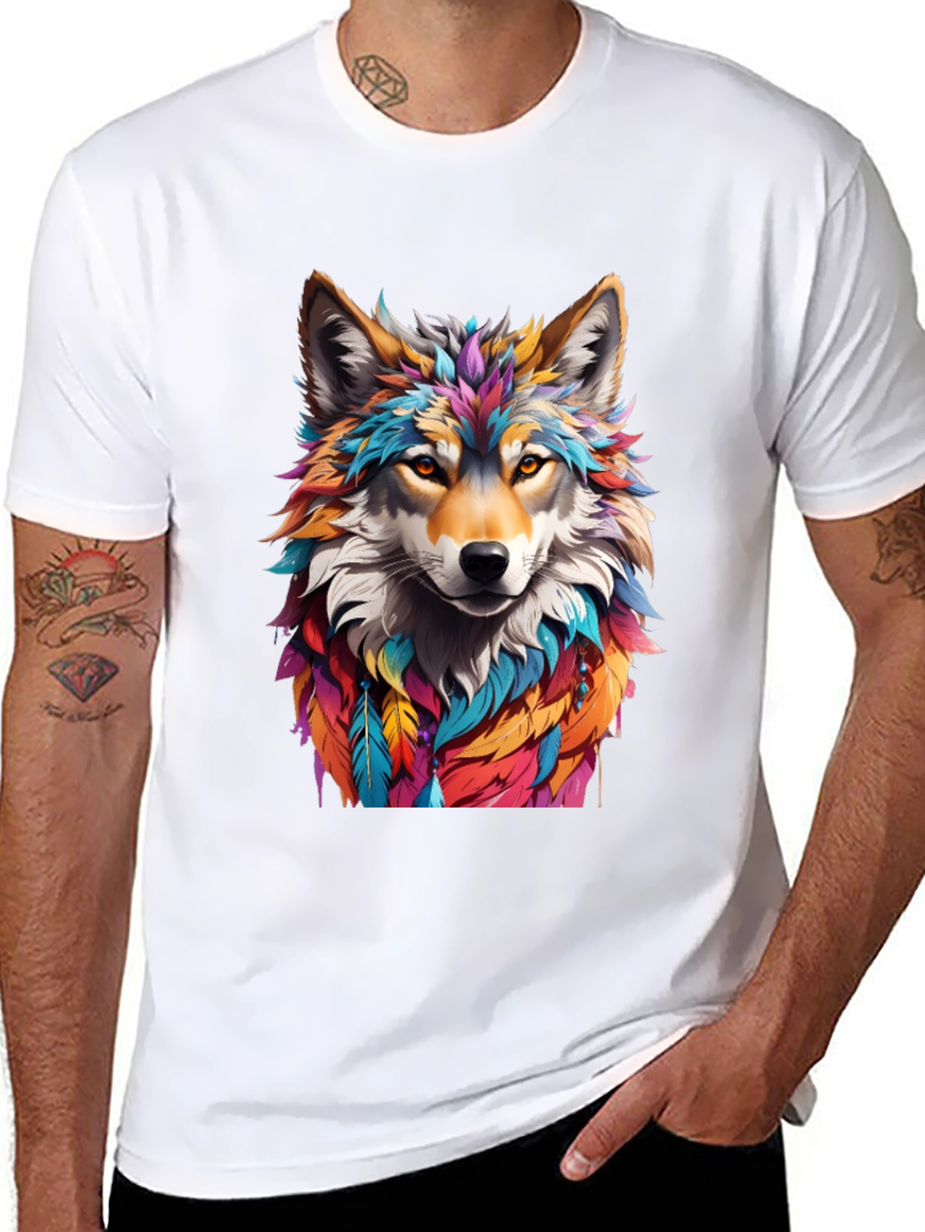 Vibrant Wolf Graphic Tee - Artistic Animal Design