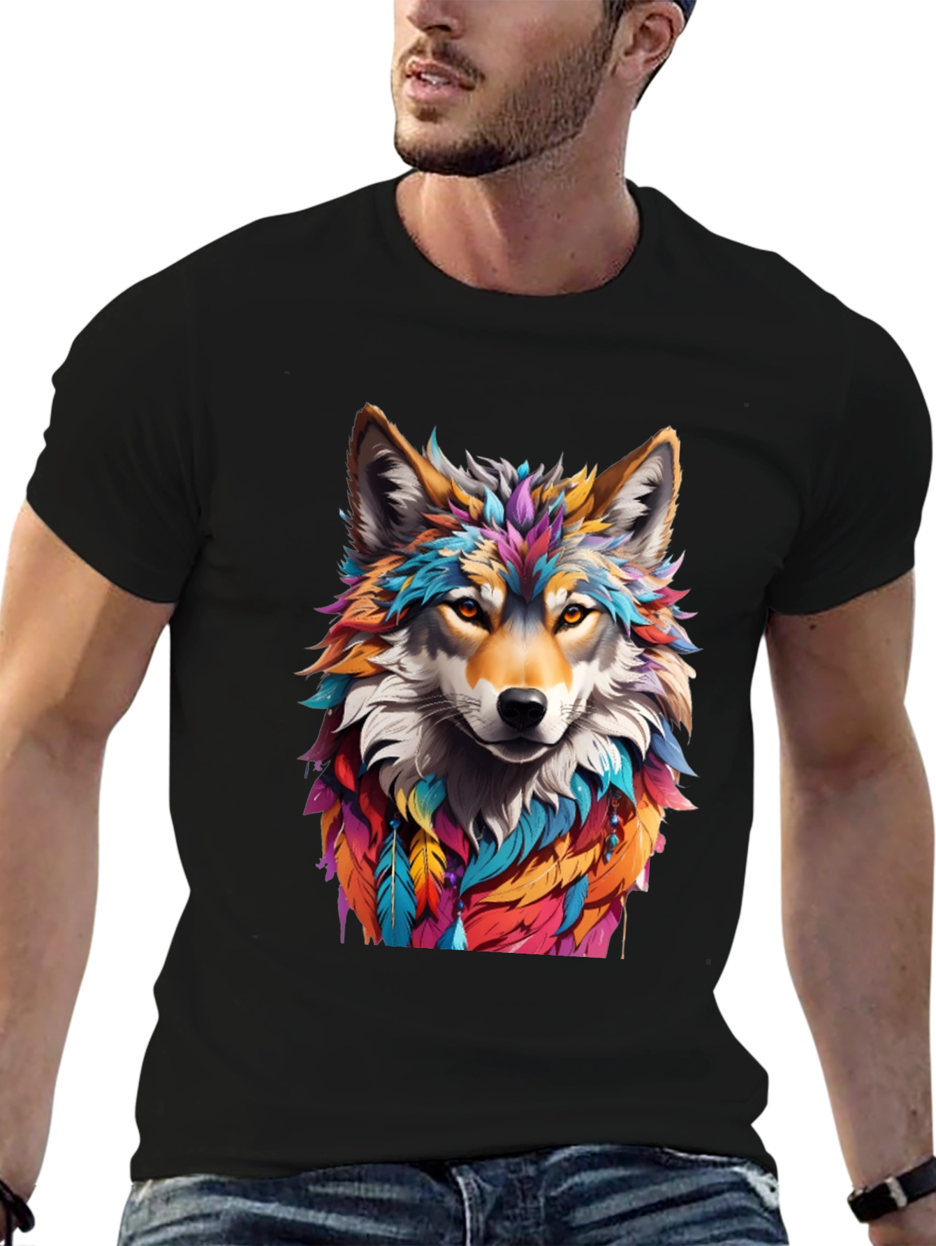 Vibrant Wolf Graphic Tee - Artistic Animal Design