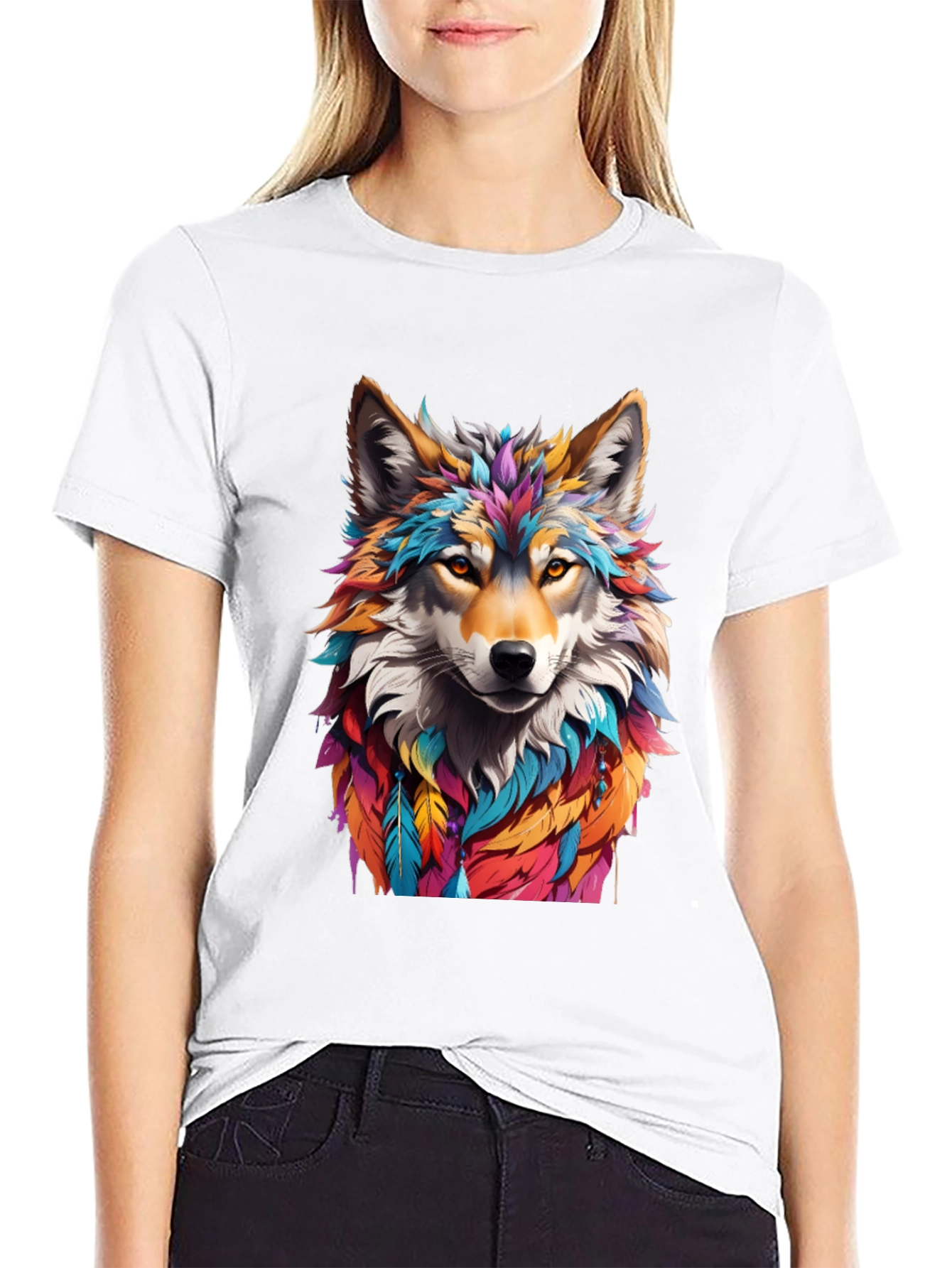 Vibrant Wolf Graphic Tee - Artistic Animal Design