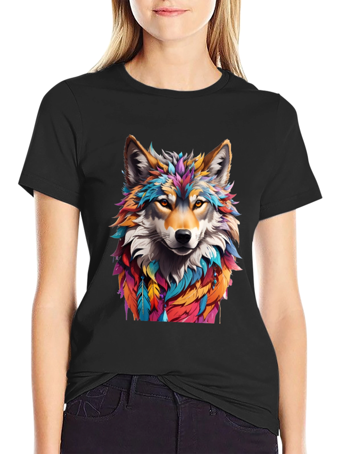 Vibrant Wolf Graphic Tee - Artistic Animal Design