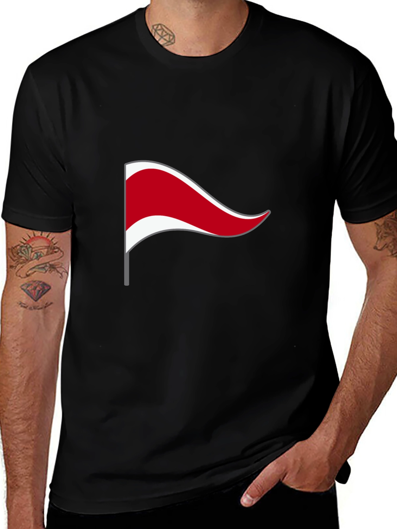 Black T-Shirt with Novelty Flag Design