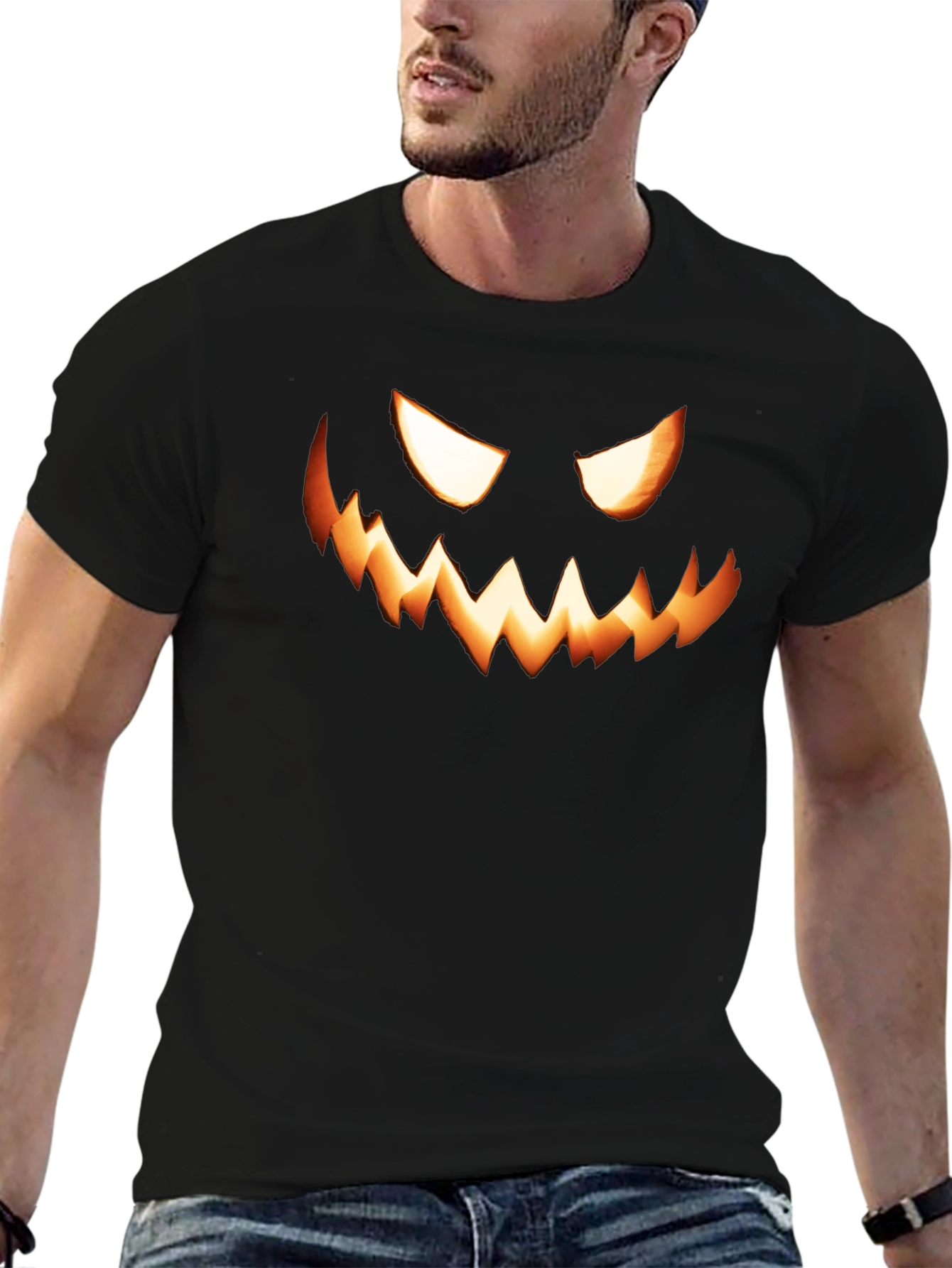 Spooky Pumpkin Face Graphic T-Shirt - Halloween Style