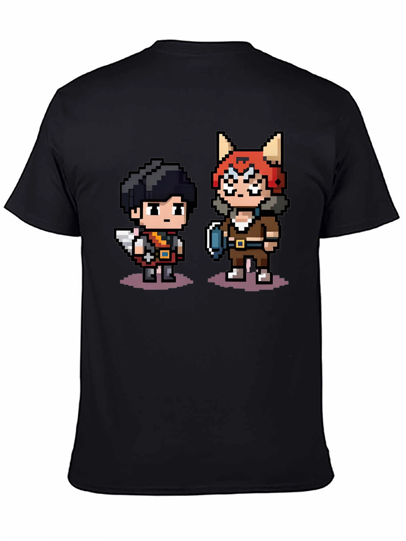 Pixel Character Print Black T-Shirt