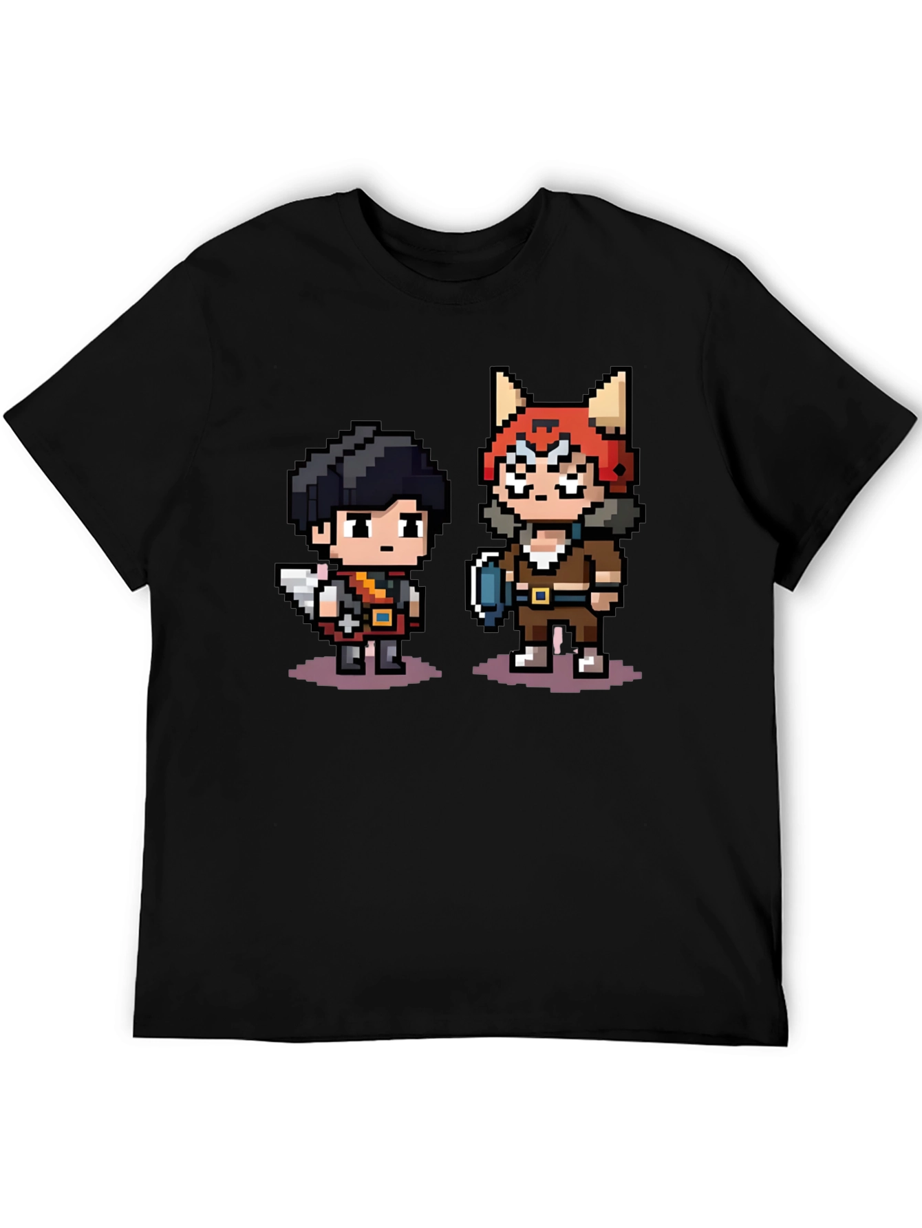 Pixel Character Print Black T-Shirt