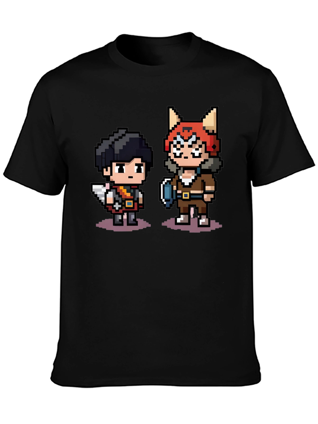 Pixel Character Print Black T-Shirt