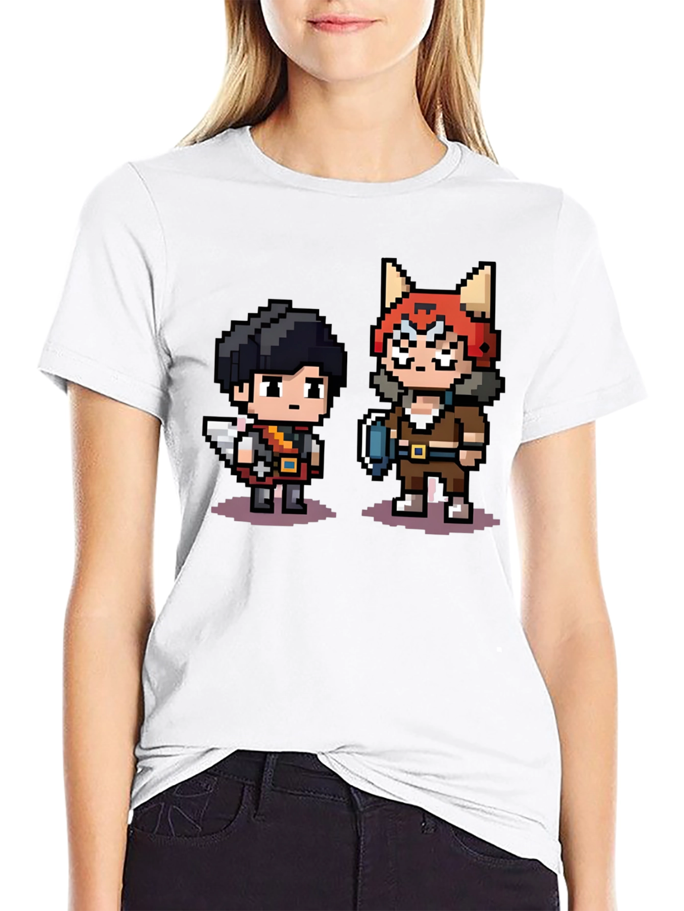 Pixel Character Print Black T-Shirt