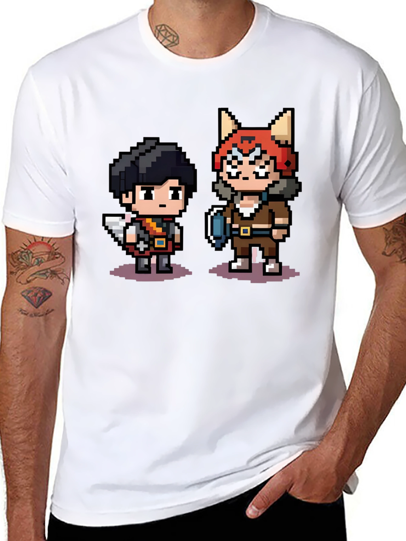 Pixel Character Print Black T-Shirt