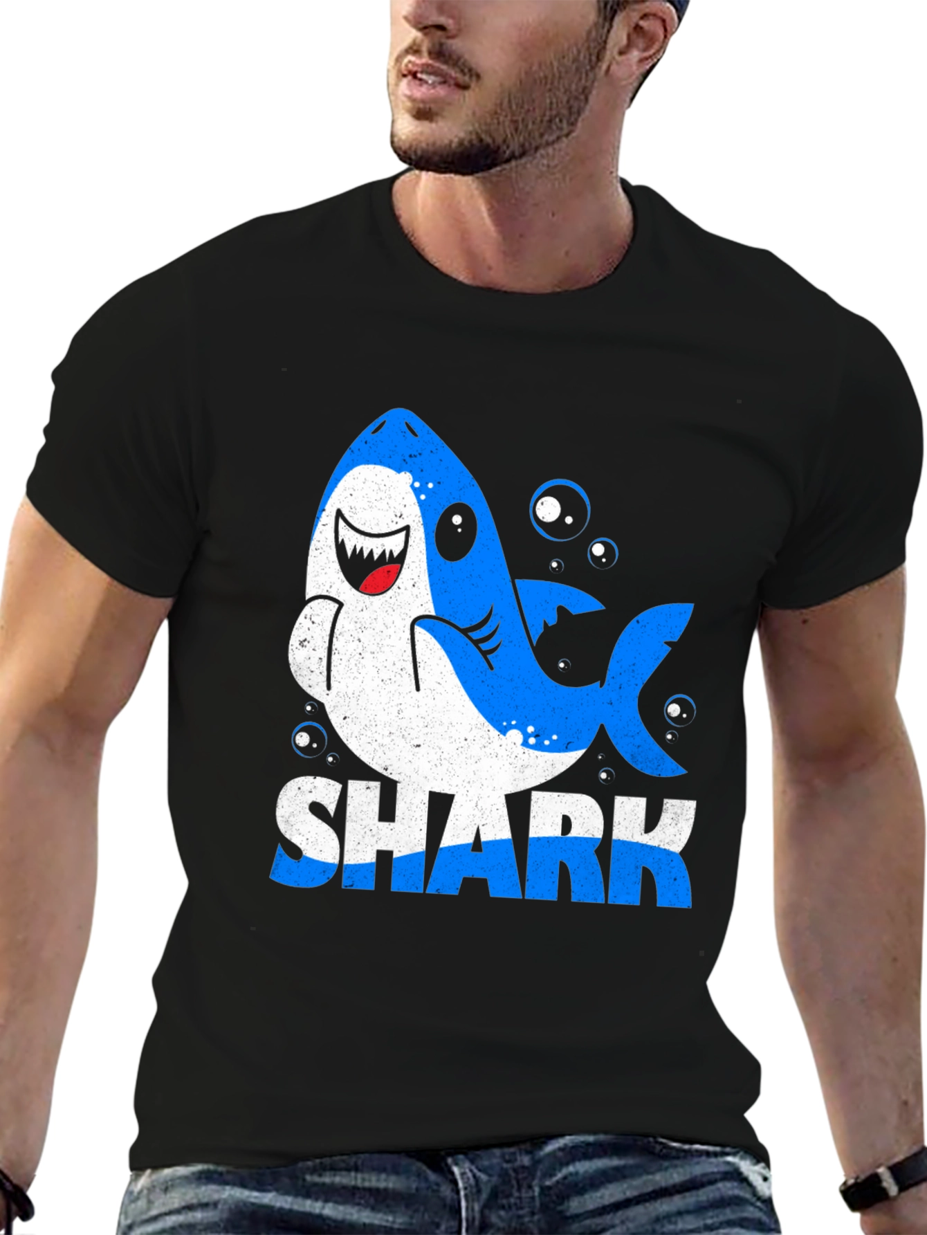 Shark Cartoon Graphic Black T-Shirt