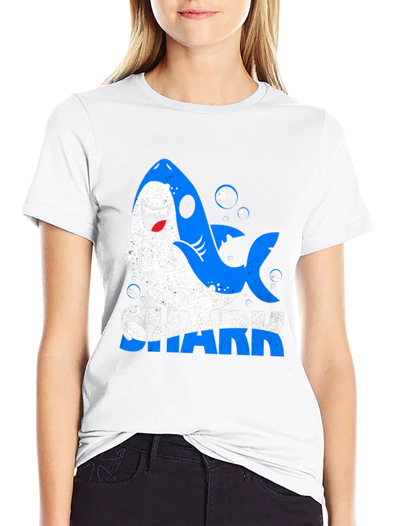 Shark Cartoon Graphic Black T-Shirt