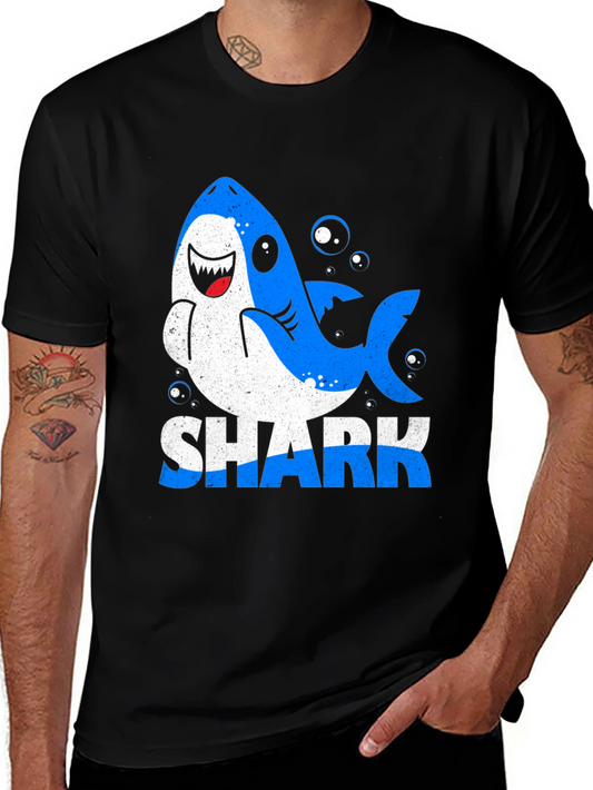 Shark Cartoon Graphic Black T-Shirt