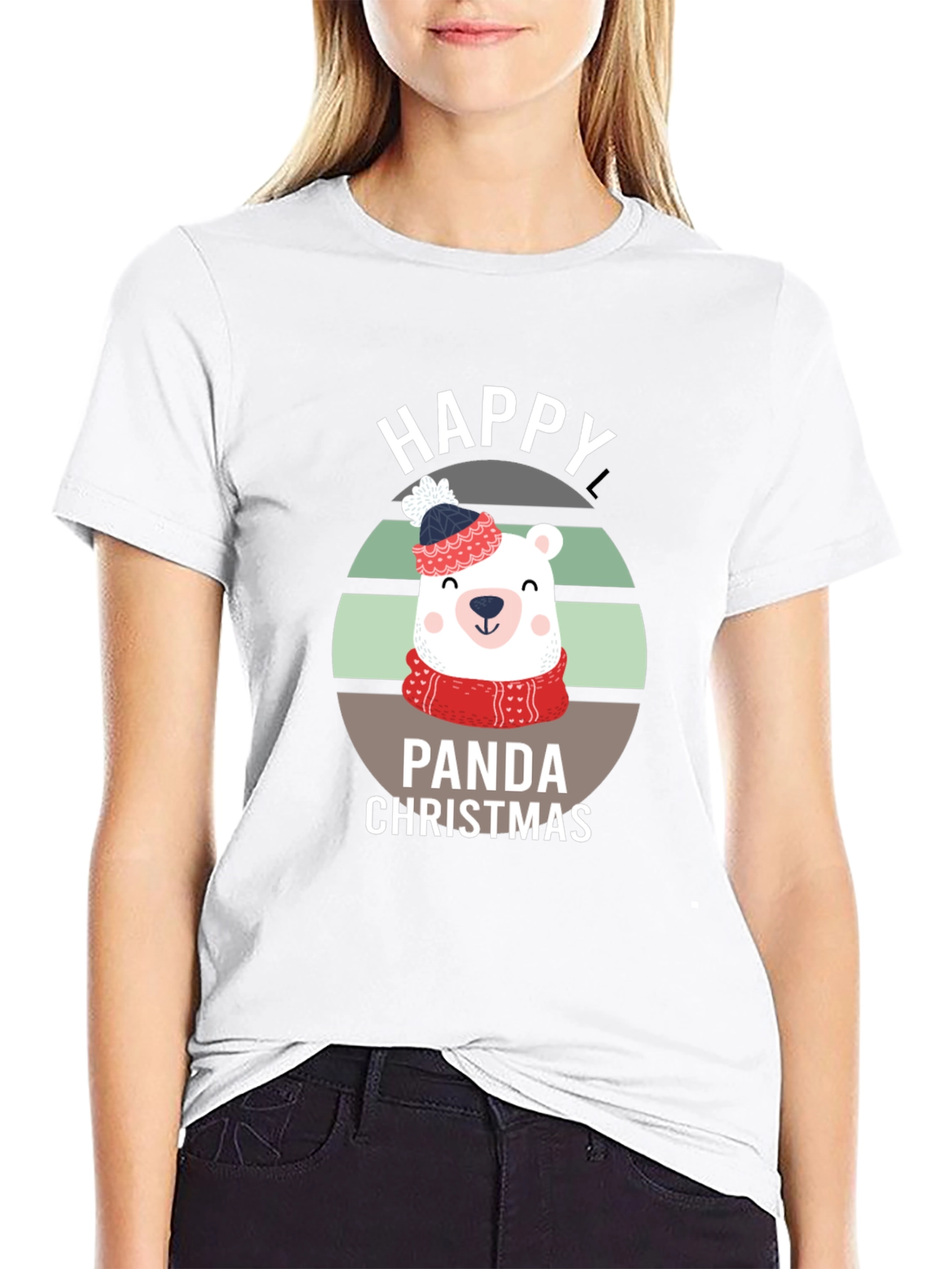 Happy Panda Christmas Graphic T-Shirt