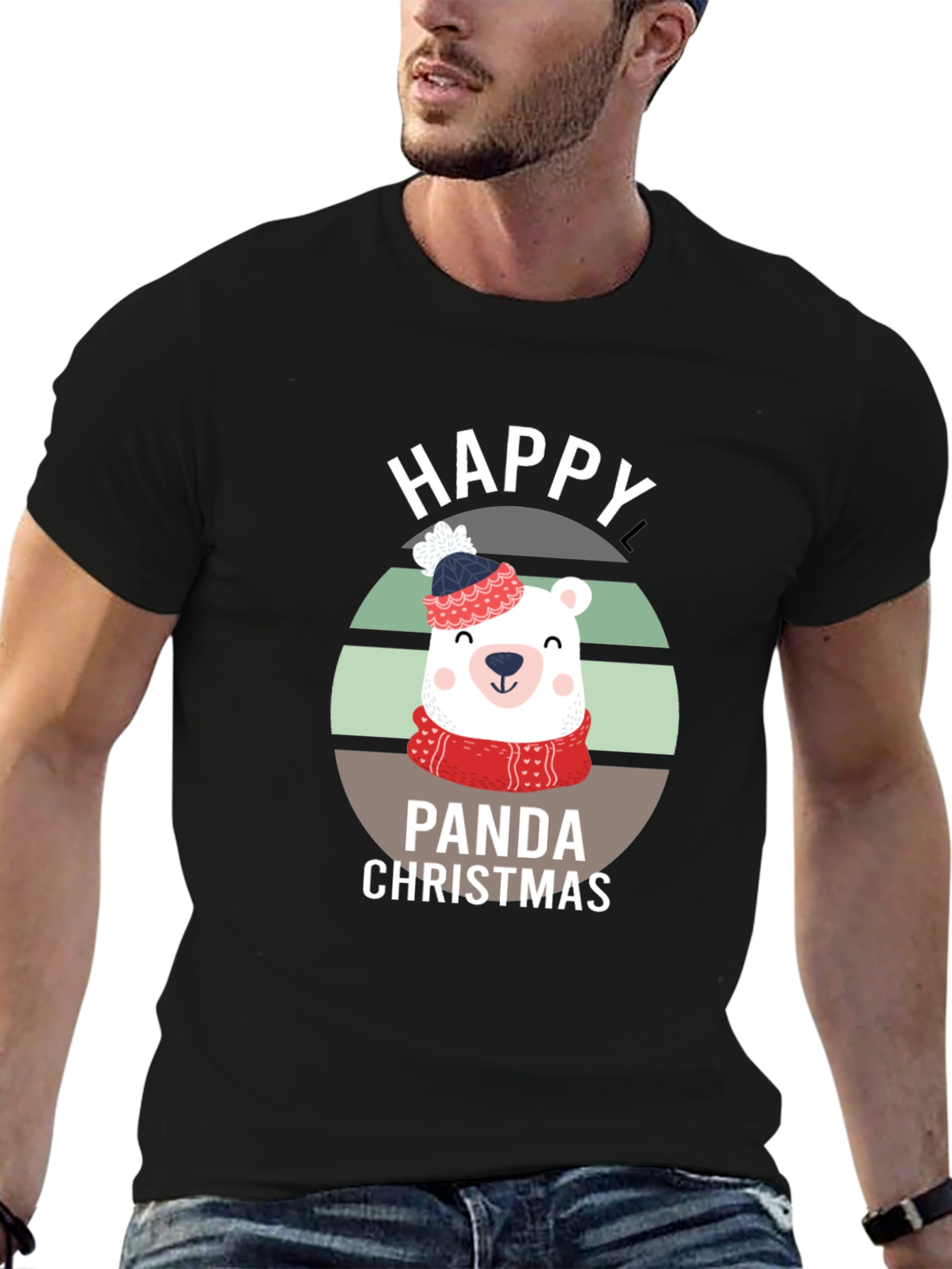 Happy Panda Christmas Graphic T-Shirt