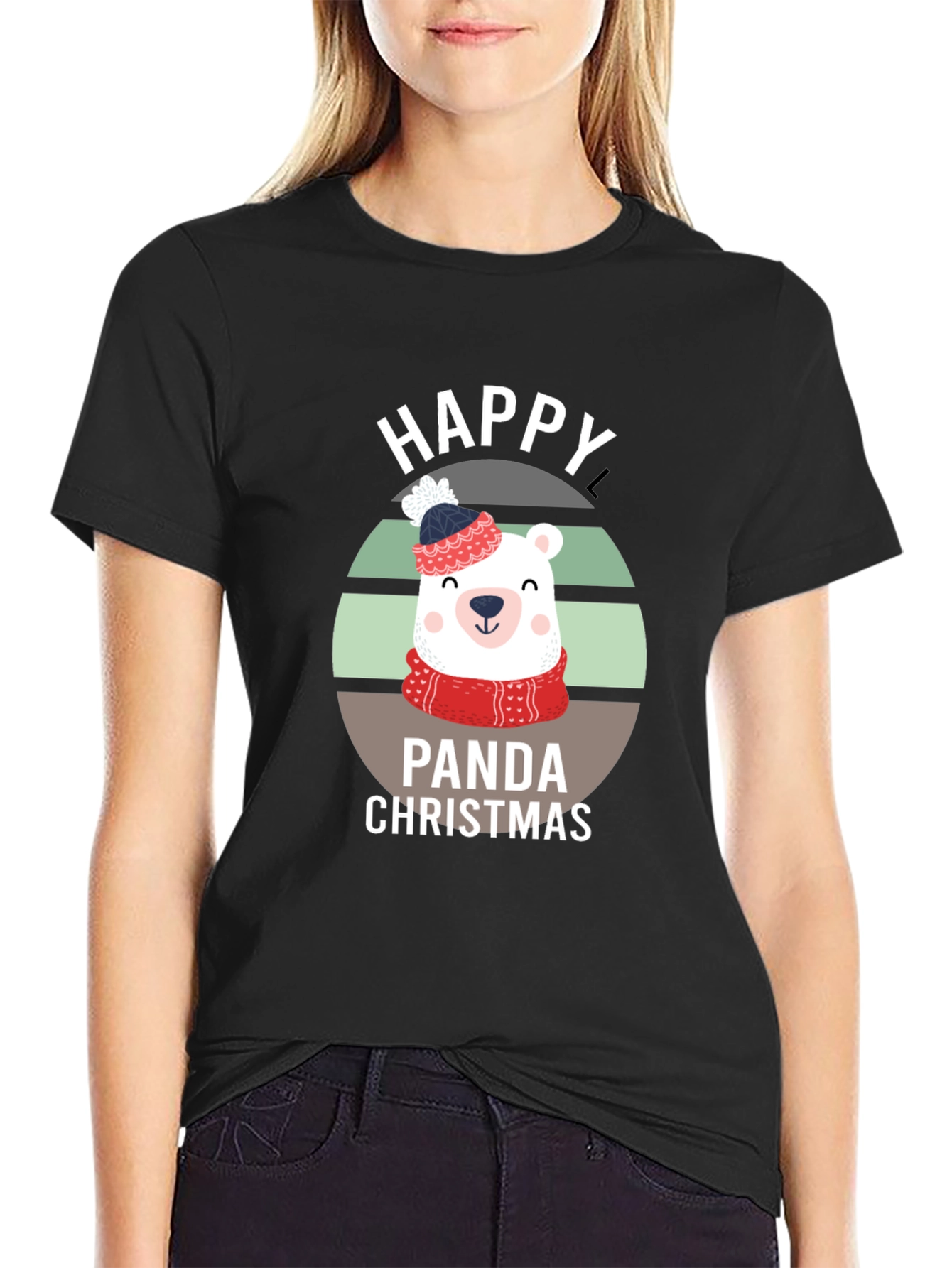 Happy Panda Christmas Graphic T-Shirt