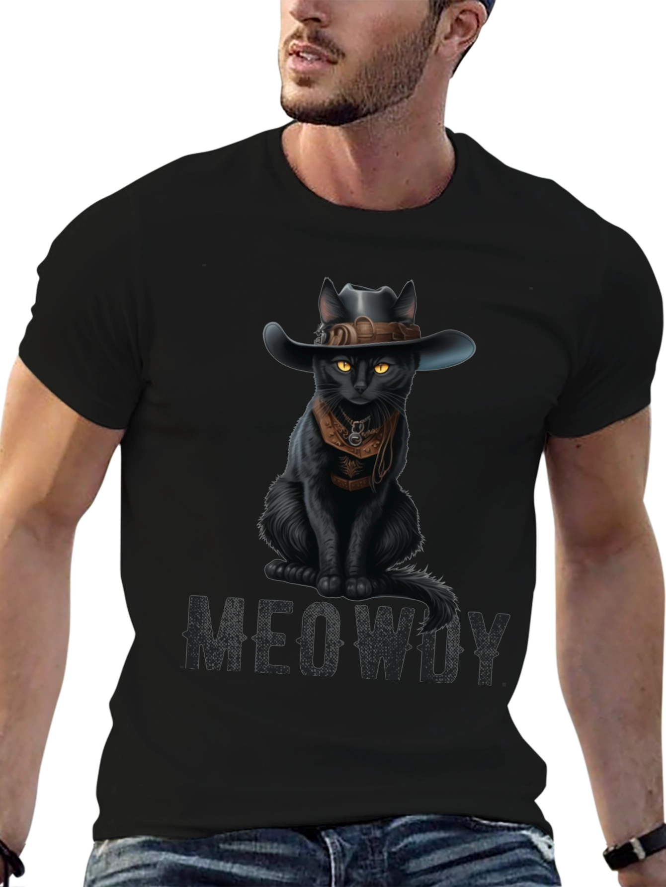 Meowdy Black Cat Cowboy T-Shirt