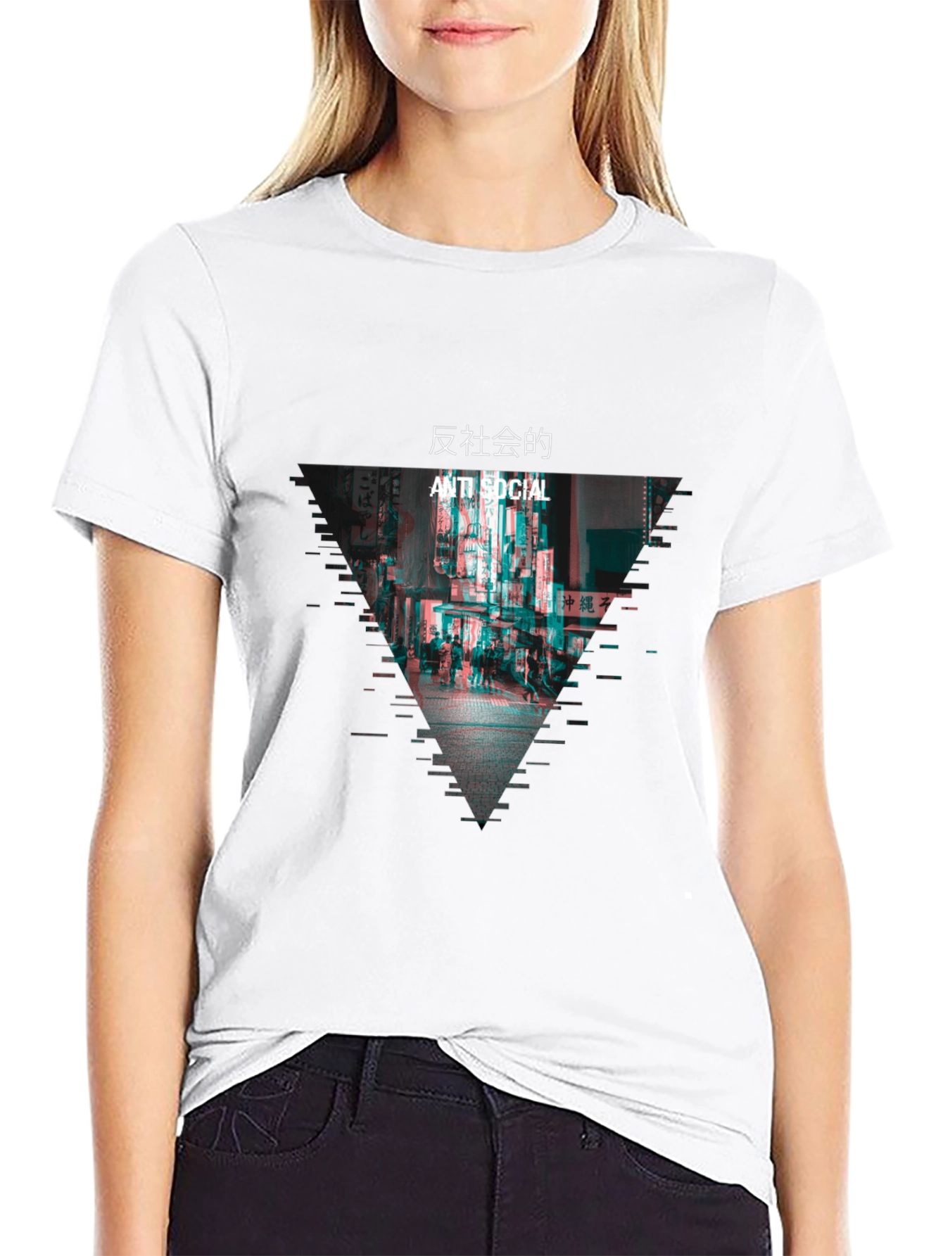 Anti Social Glitch Graphic Black T-Shirt