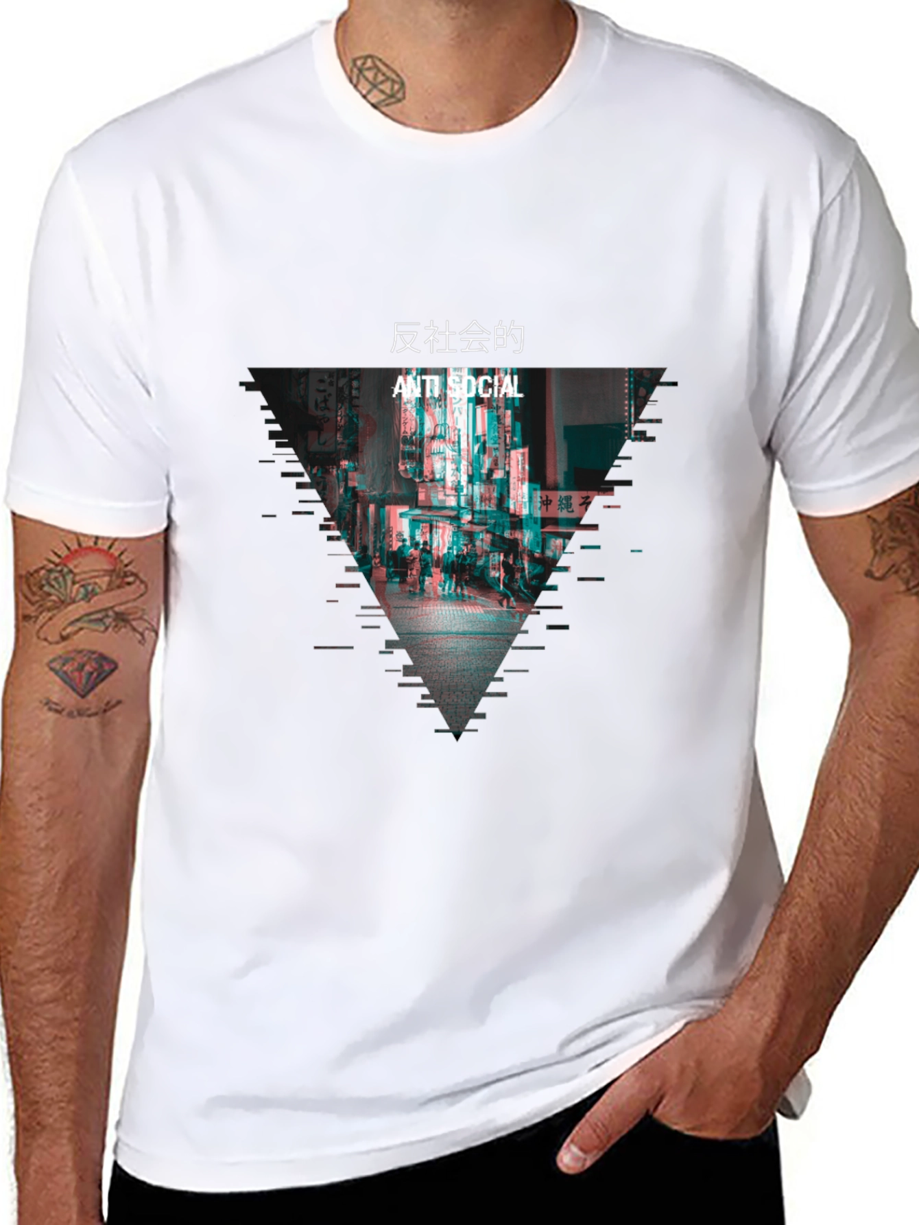 Anti Social Glitch Graphic Black T-Shirt