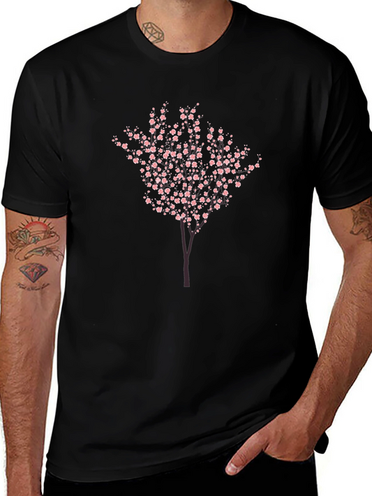 Cherry Blossom Tree Graphic Tee - Black Cotton Blend