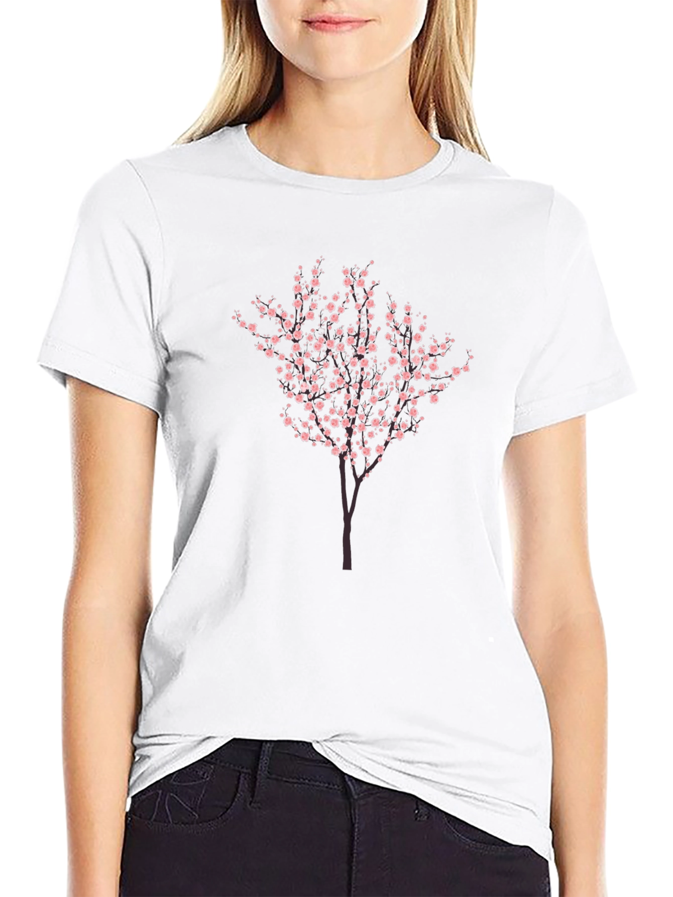 Cherry Blossom Tree Graphic Tee - Black Cotton Blend