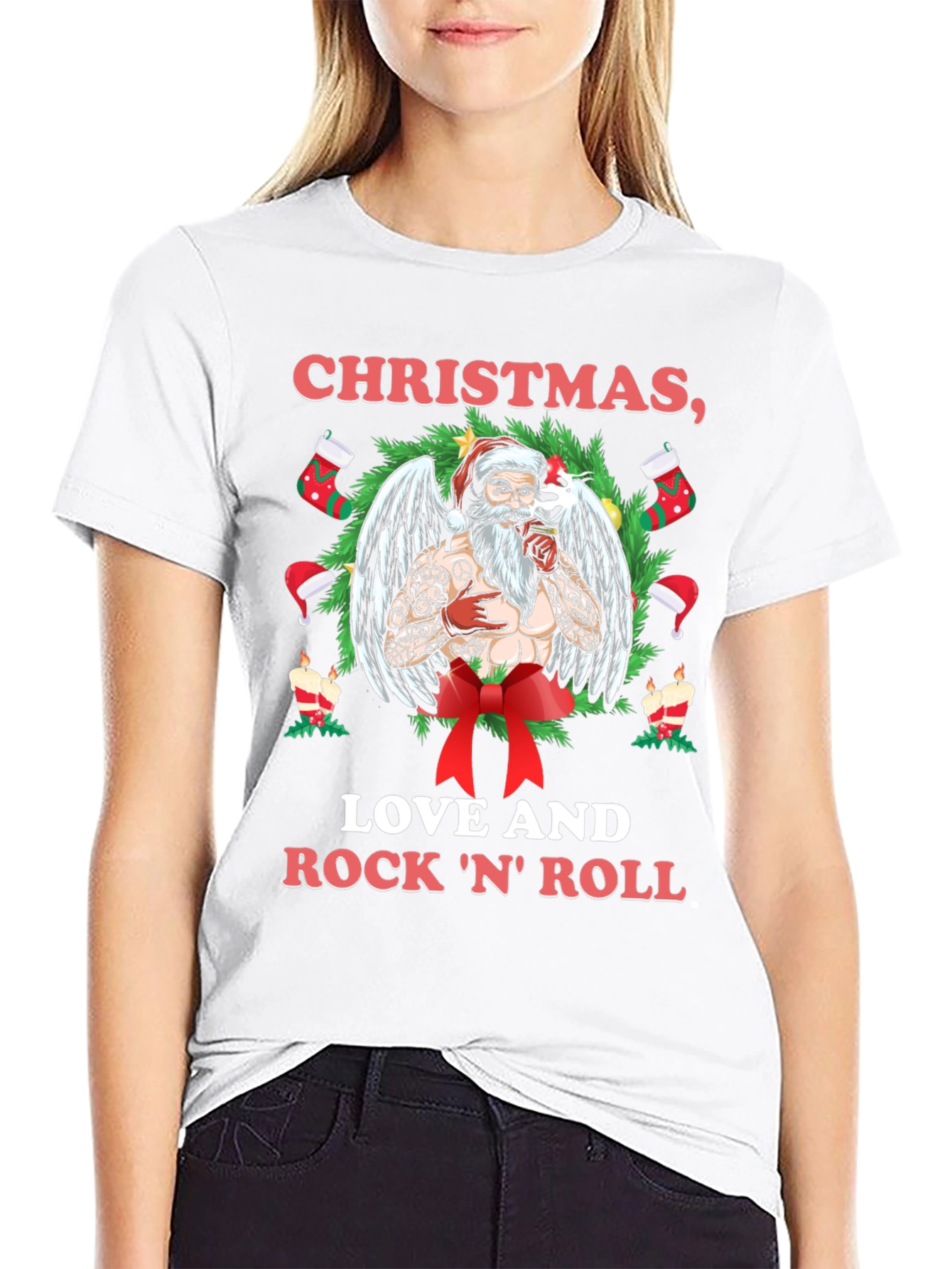 Christmas Love & Rock N Roll Santa T-Shirt