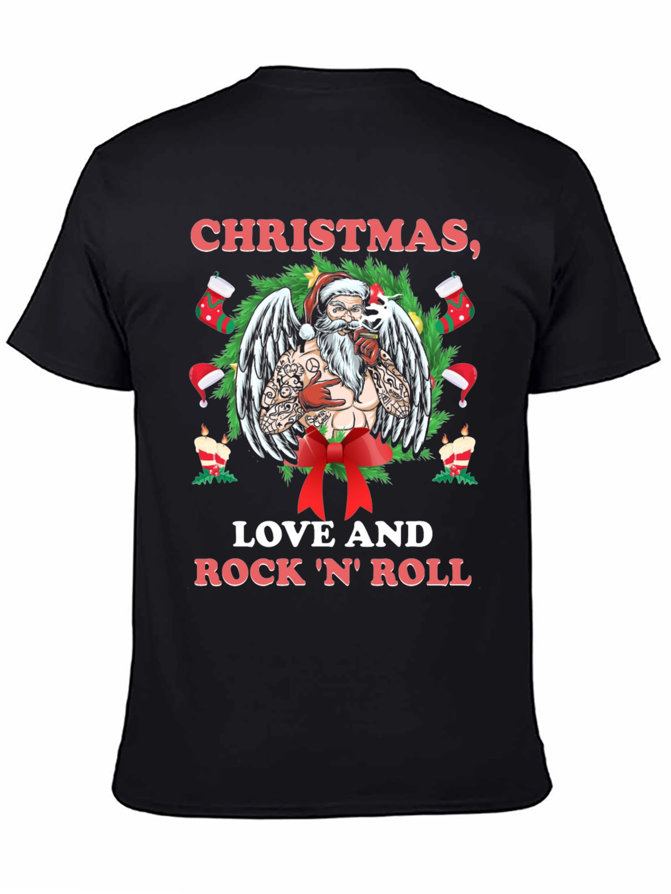 Christmas Love & Rock N Roll Santa T-Shirt