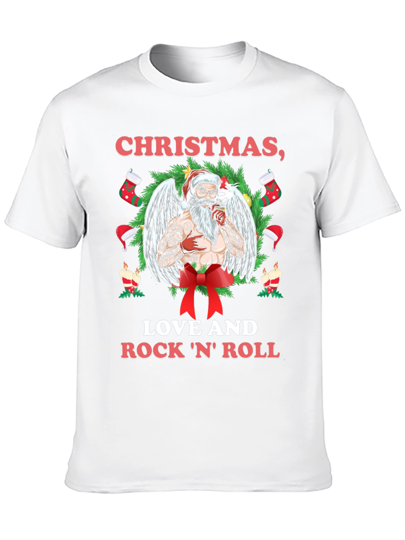Christmas Love & Rock N Roll Santa T-Shirt