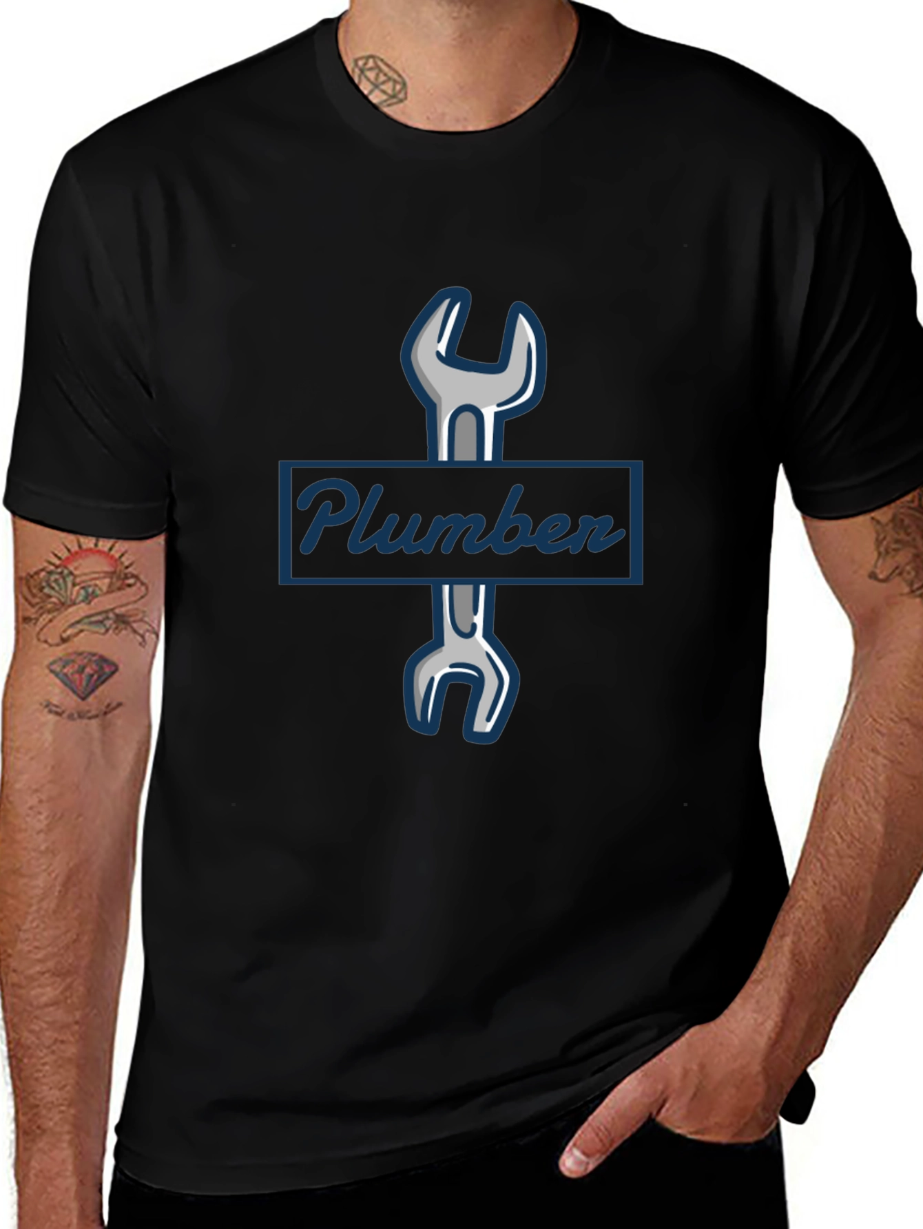 Plumber Wrench Graphic T-Shirt - Black
