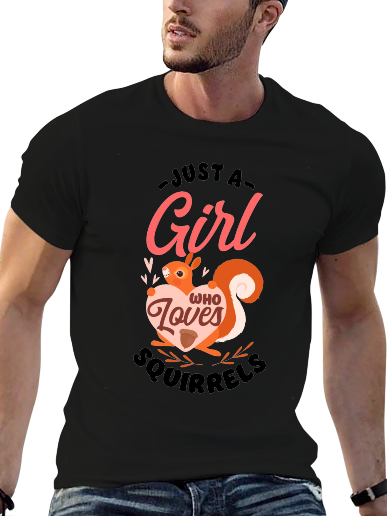 Girl Who Loves Squirrels Black T-Shirt
