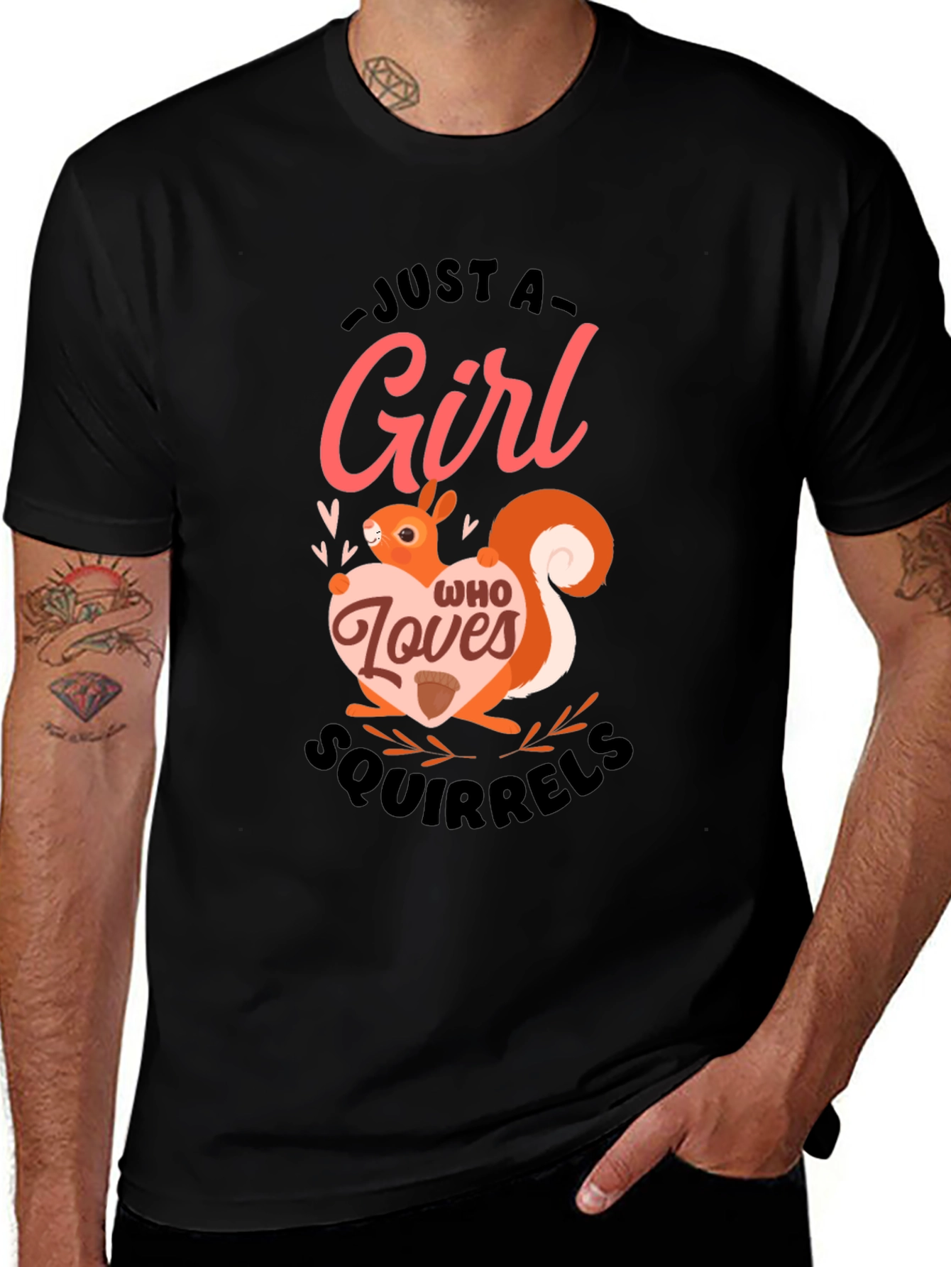 Girl Who Loves Squirrels Black T-Shirt