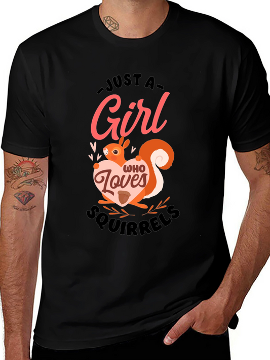 Girl Who Loves Squirrels Black T-Shirt