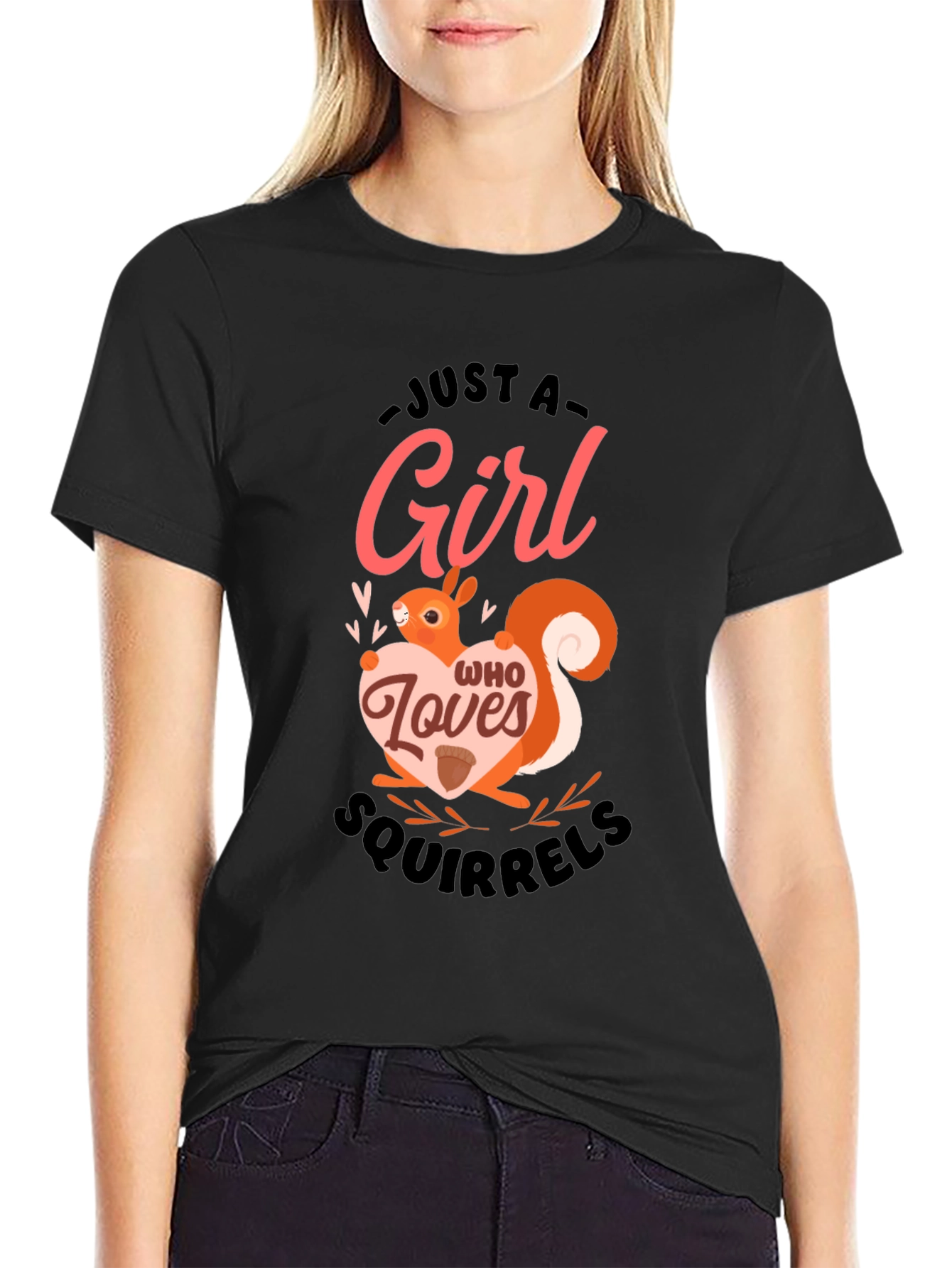 Girl Who Loves Squirrels Black T-Shirt