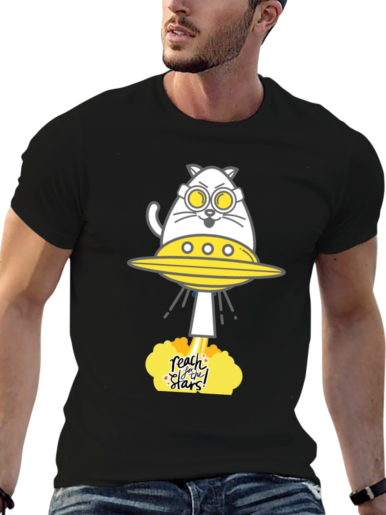 Reach for the Stars Cat UFO Graphic Tee