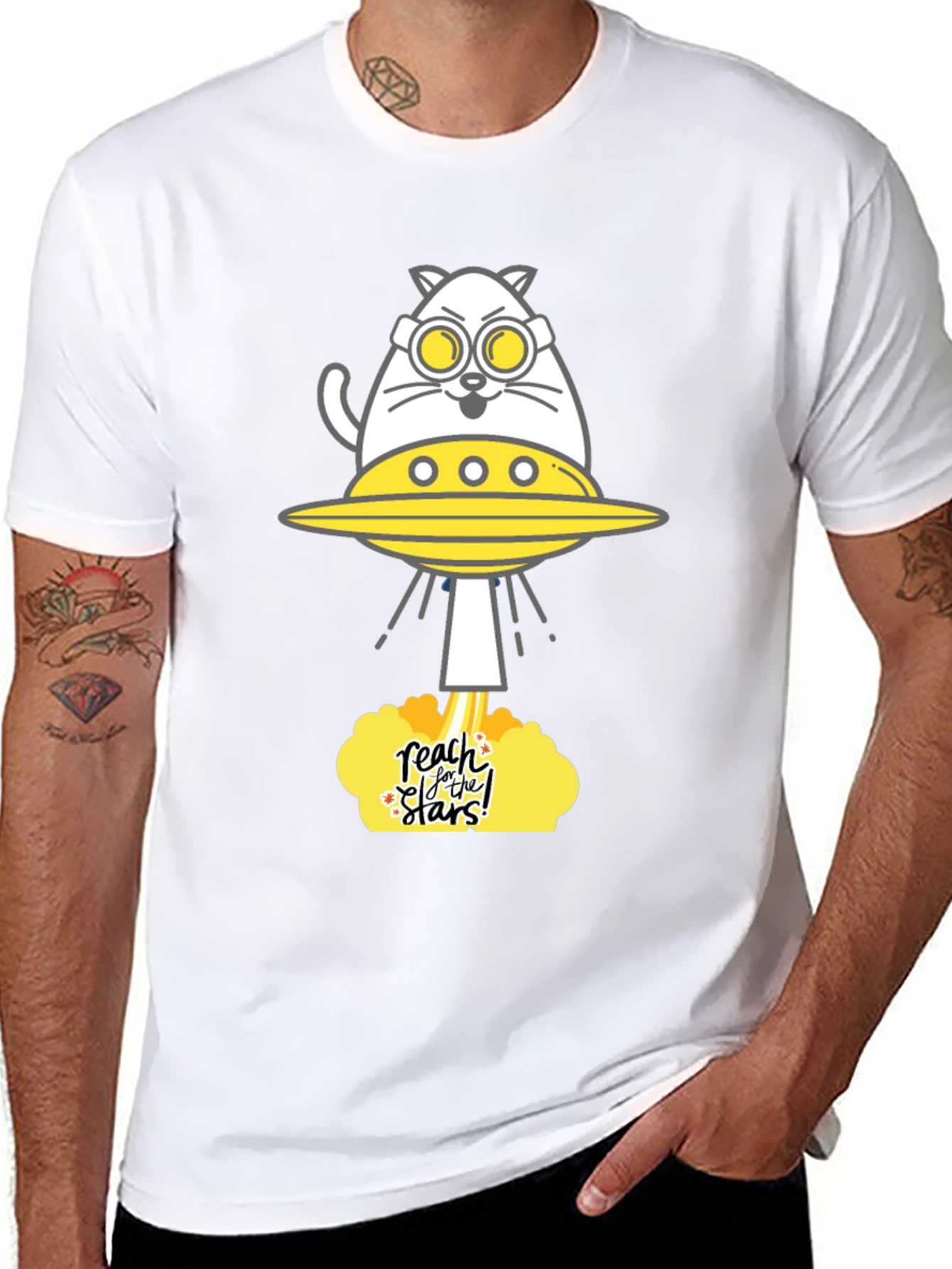 Reach for the Stars Cat UFO Graphic Tee