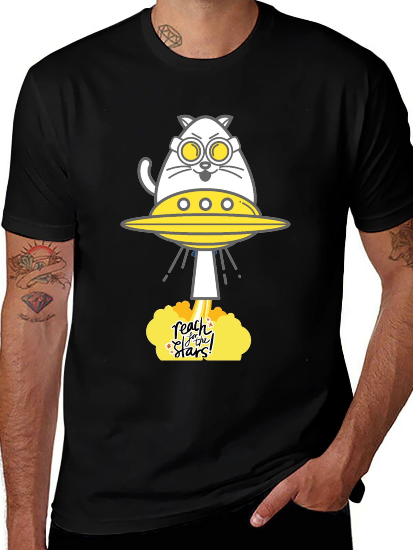 Reach for the Stars Cat UFO Graphic Tee