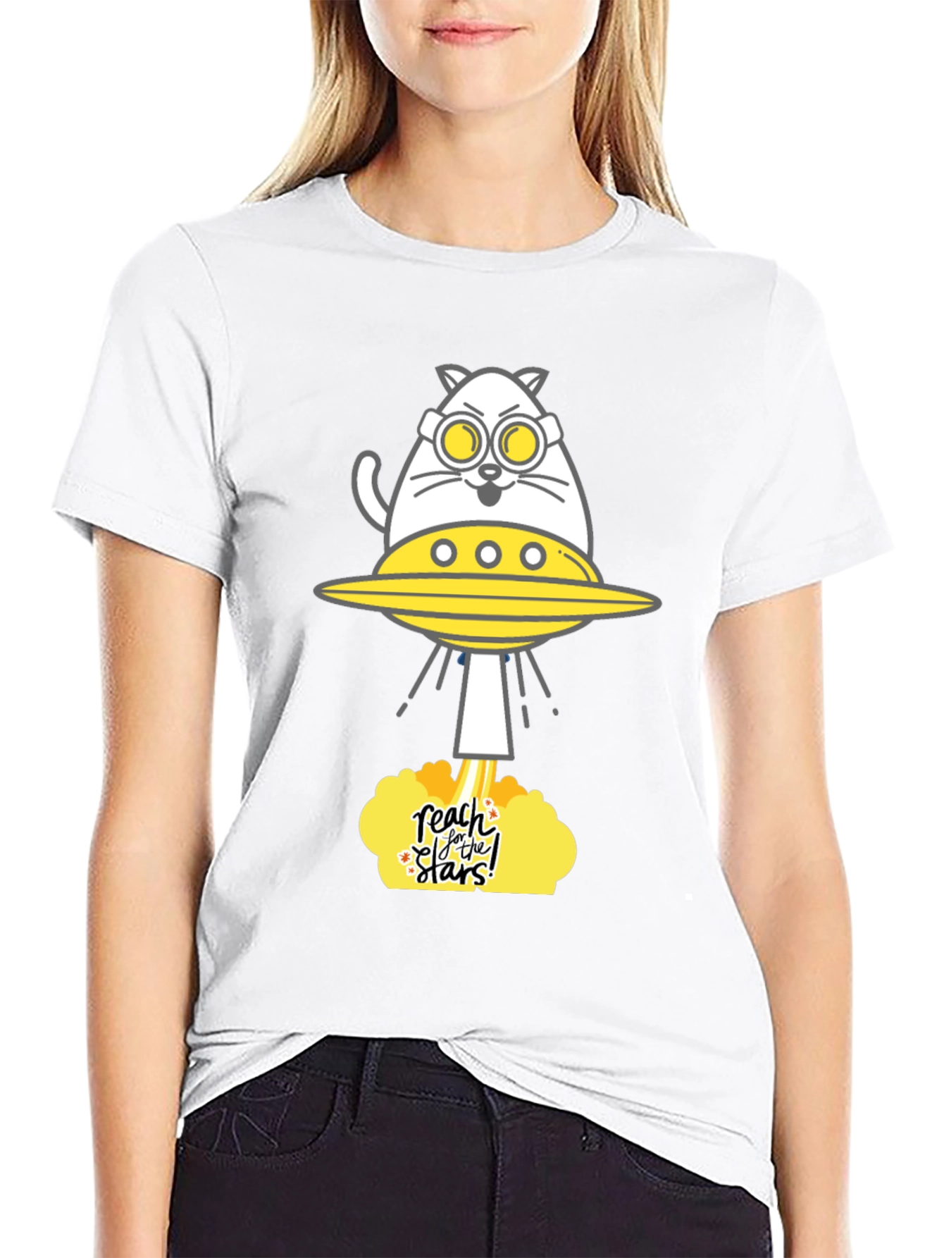 Reach for the Stars Cat UFO Graphic Tee