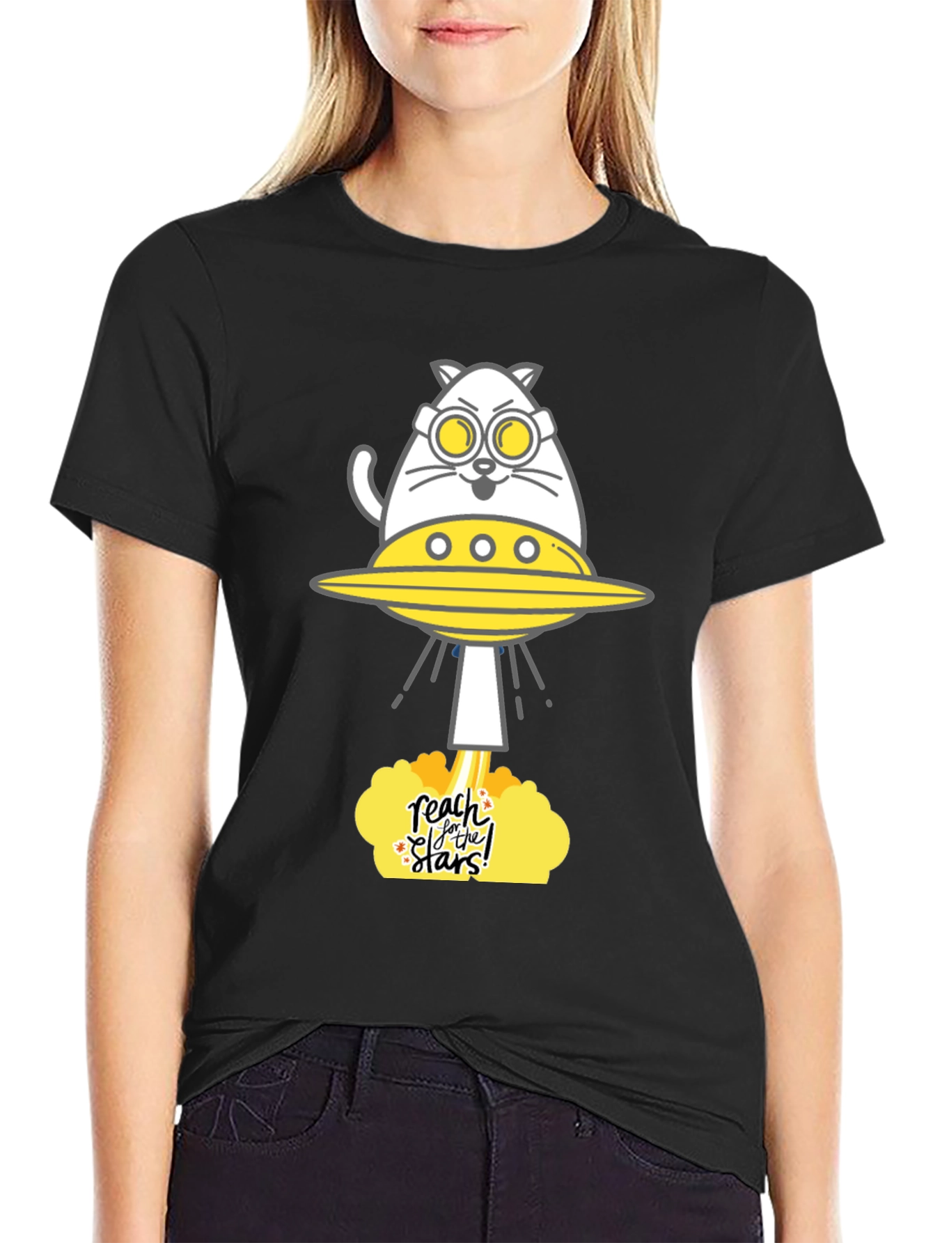 Reach for the Stars Cat UFO Graphic Tee