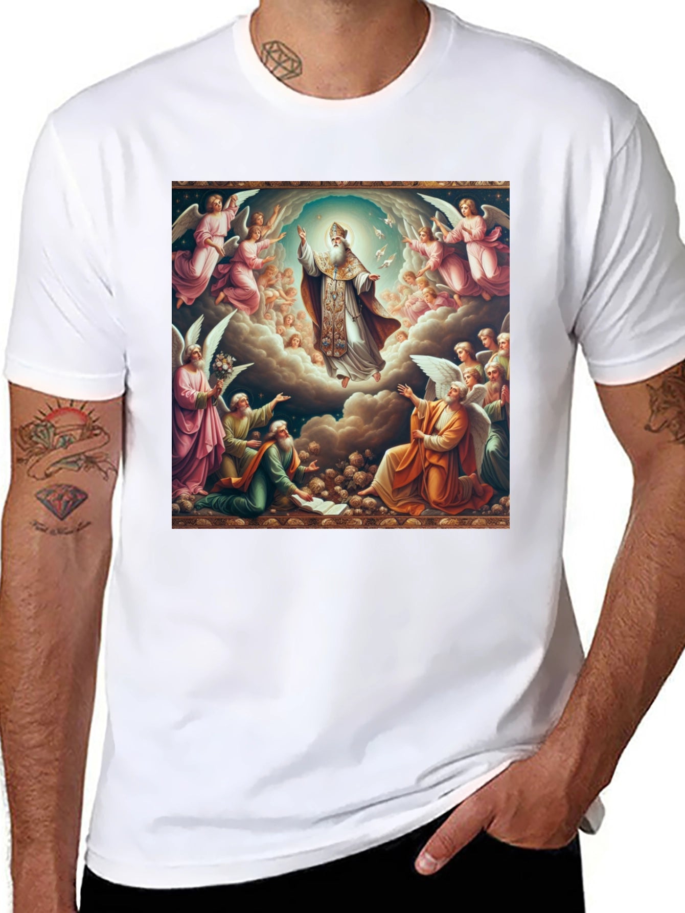 Angelic Ascension Graphic Tee - Religious Art Shirt